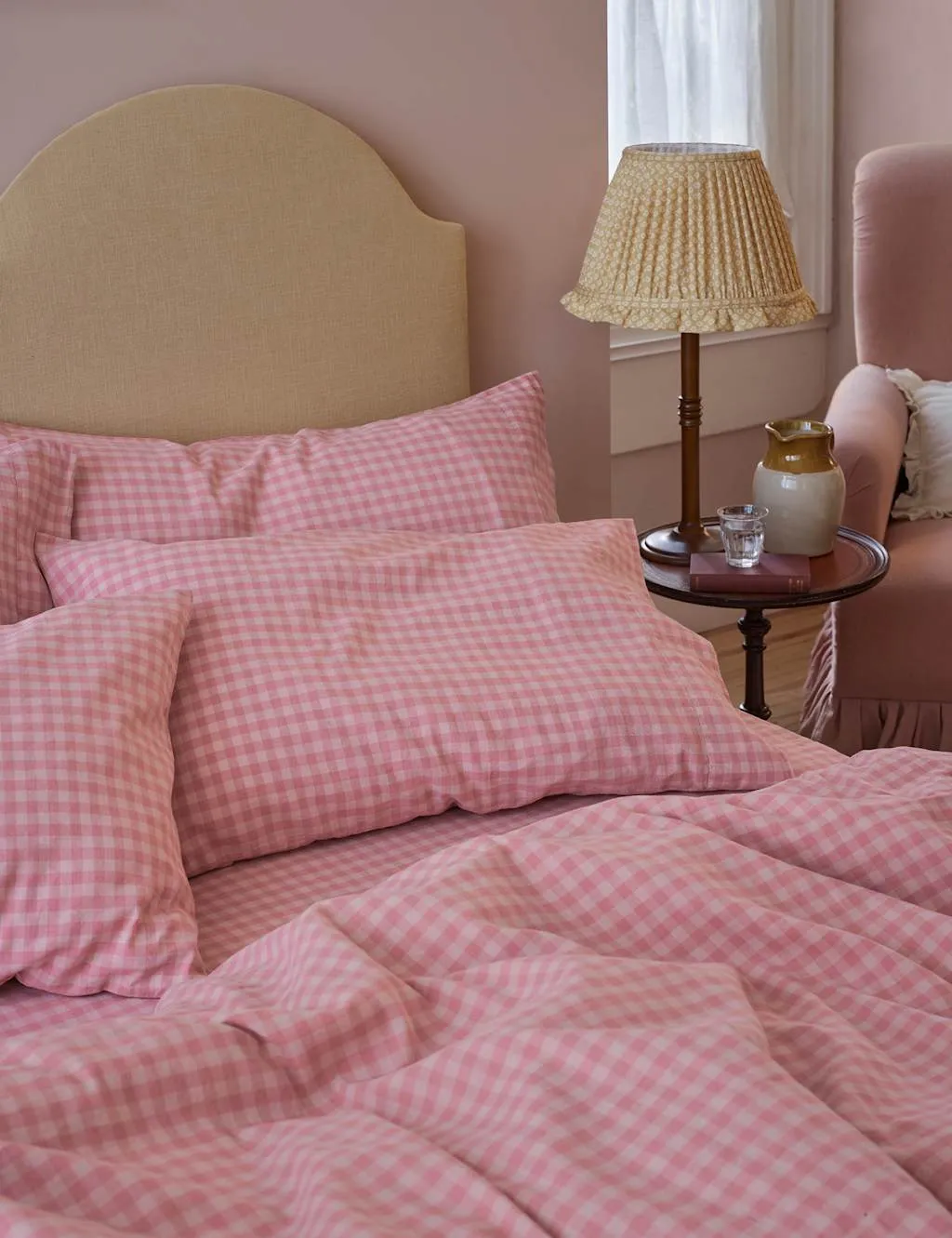 Piglet In Bed 2 Pack Linen Rich Gingham Pillowcases Pink Mix