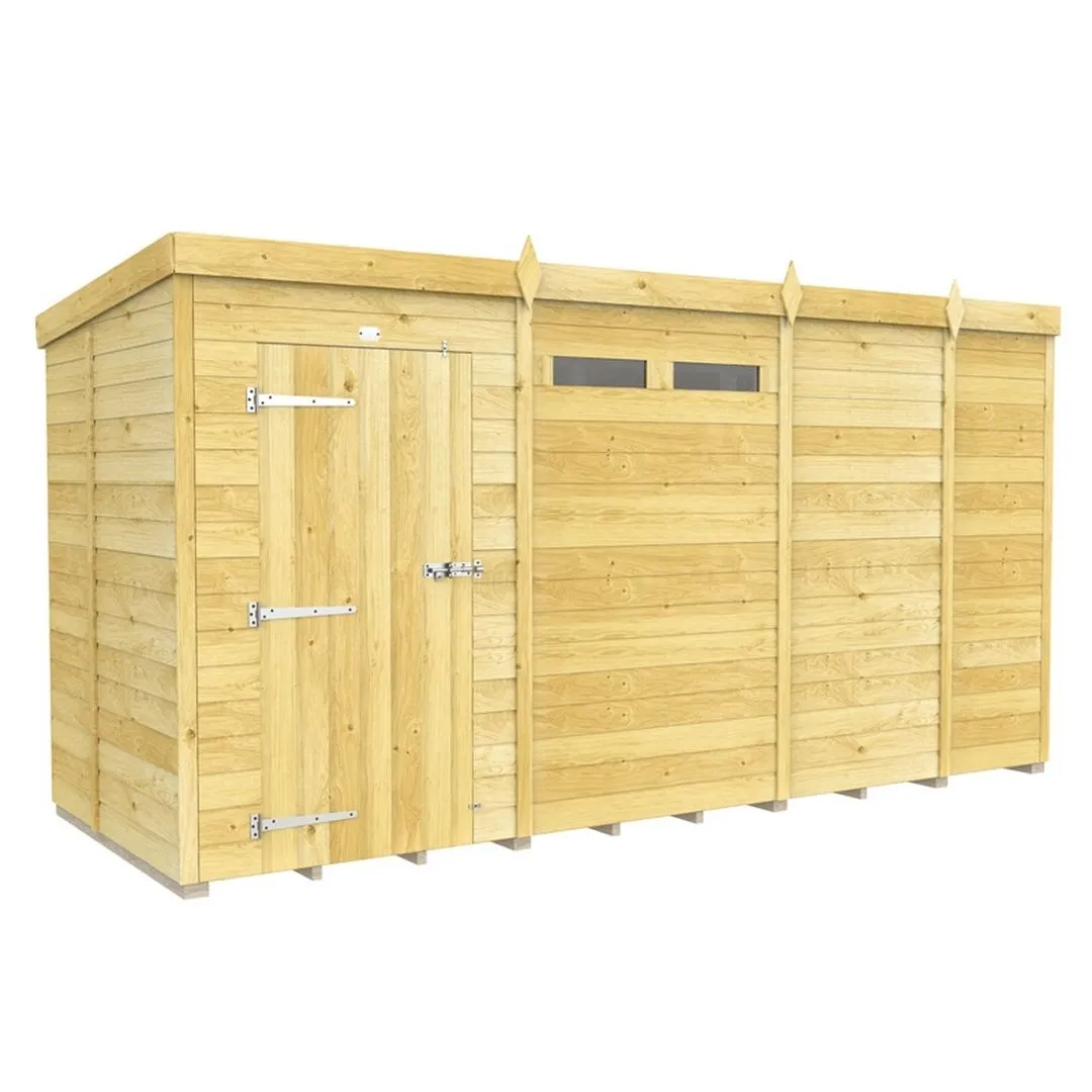 Buttercup Farm 13 x 5 Feet Pent Security Shed - Single Door - L147 x W387 x H201 cm in Brown