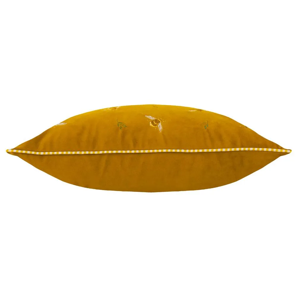 Wylder Ramble Bees Embroidered Velvet Cushion in Amber 4