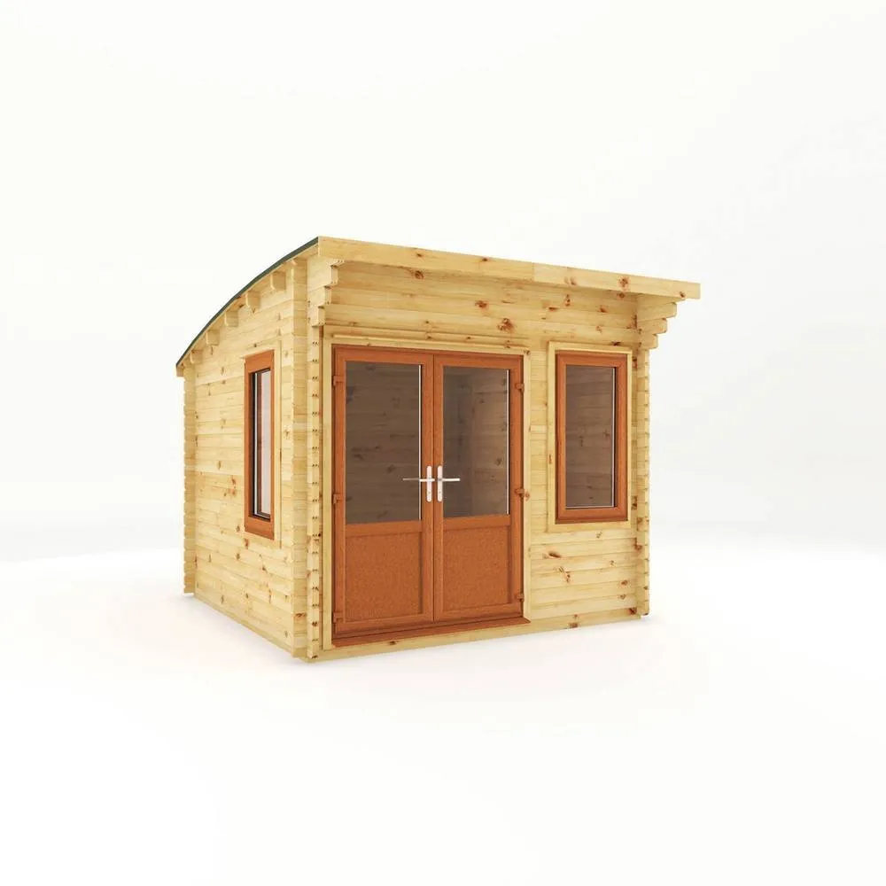 Mercia 3 x 3 m Curved Roof Log Cabin - 44 mm - Oak UPVC Windows & Door in Light Brown