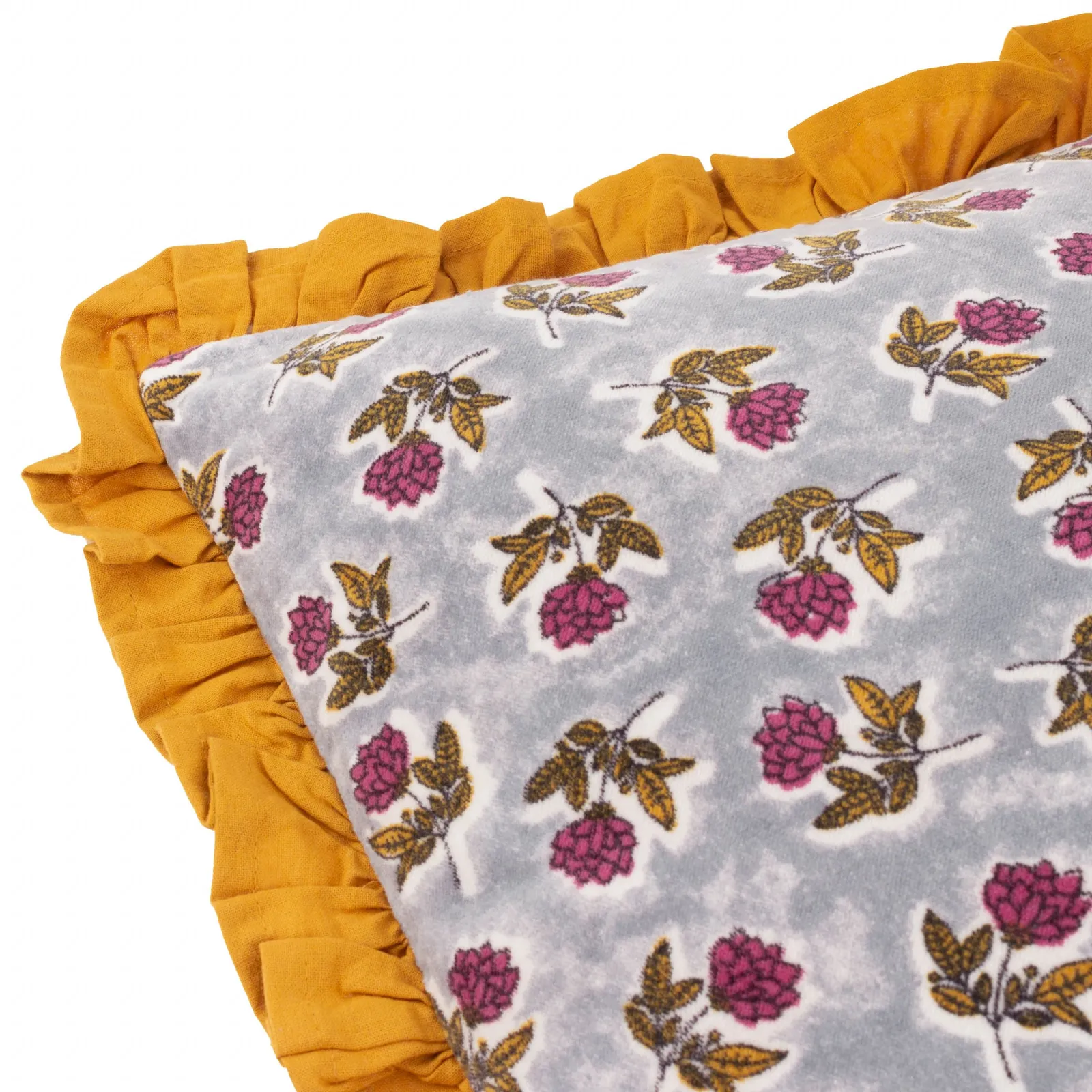 Paoletti Kemble Floral 100% Cotton Frilled Cushion in Mustard 5