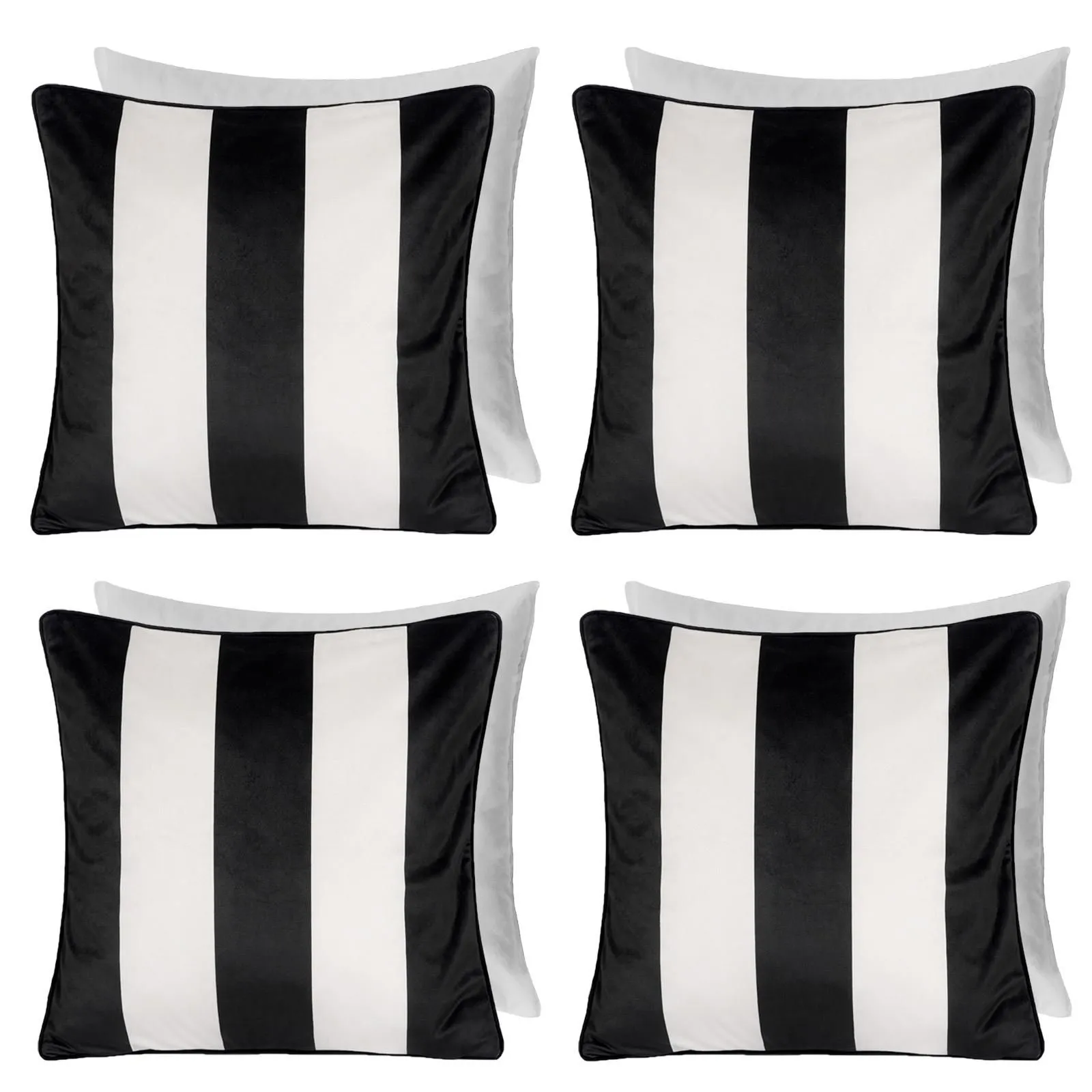 OHS 4 Pack Stripe Matte Velvet Filled Cushion Covers in White