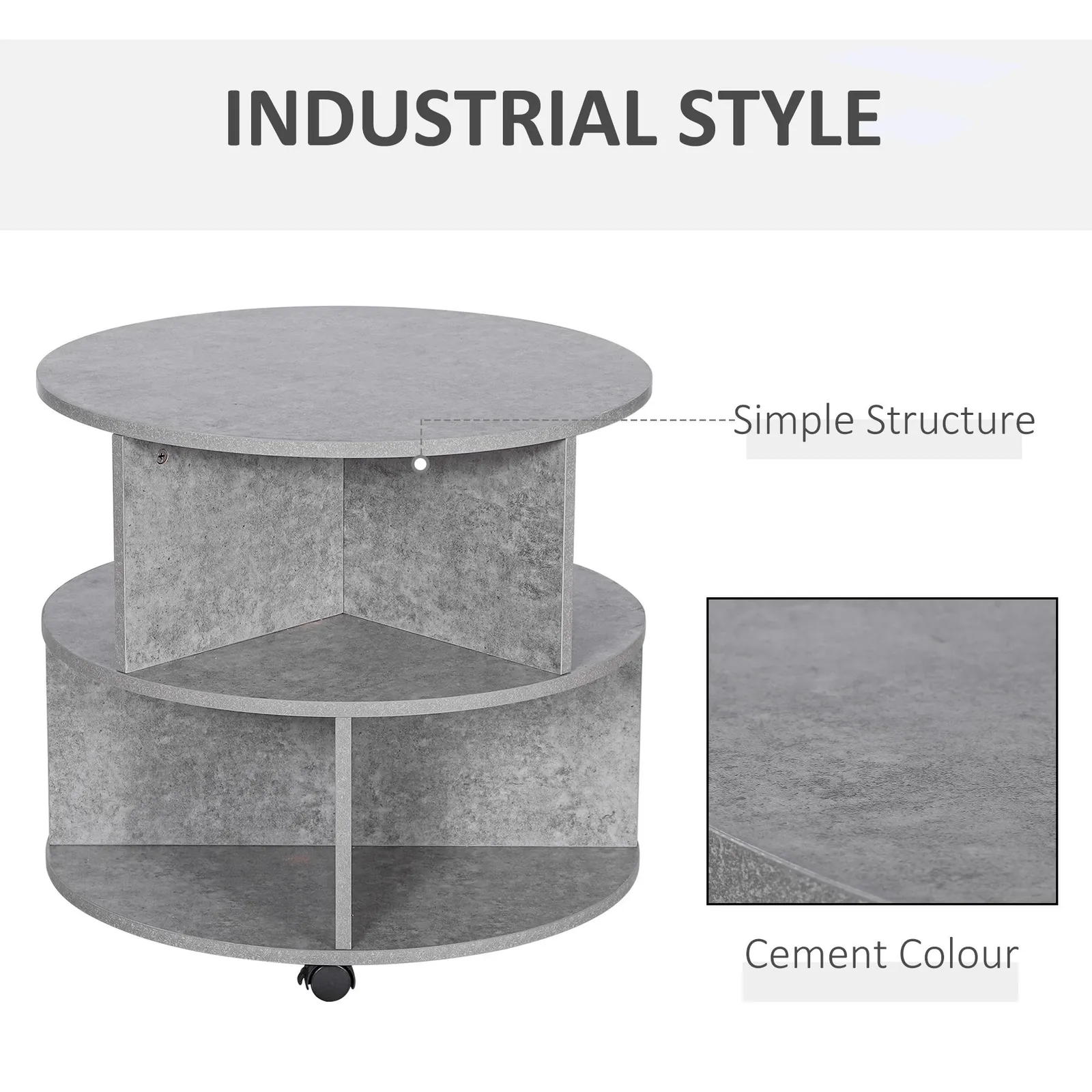 HOMCOM 2 Tier Round Coffee Tea Table End Side Desk Sector Divider Shelves in Grey 6