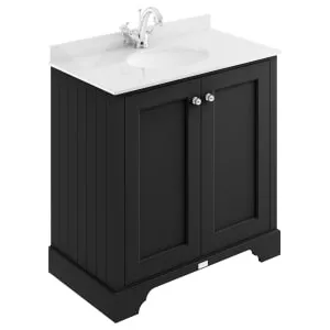 Bayswater Victrion Matt Black Traditional Freestanding Vanity Unit & White Marble Top Basin - 800mm