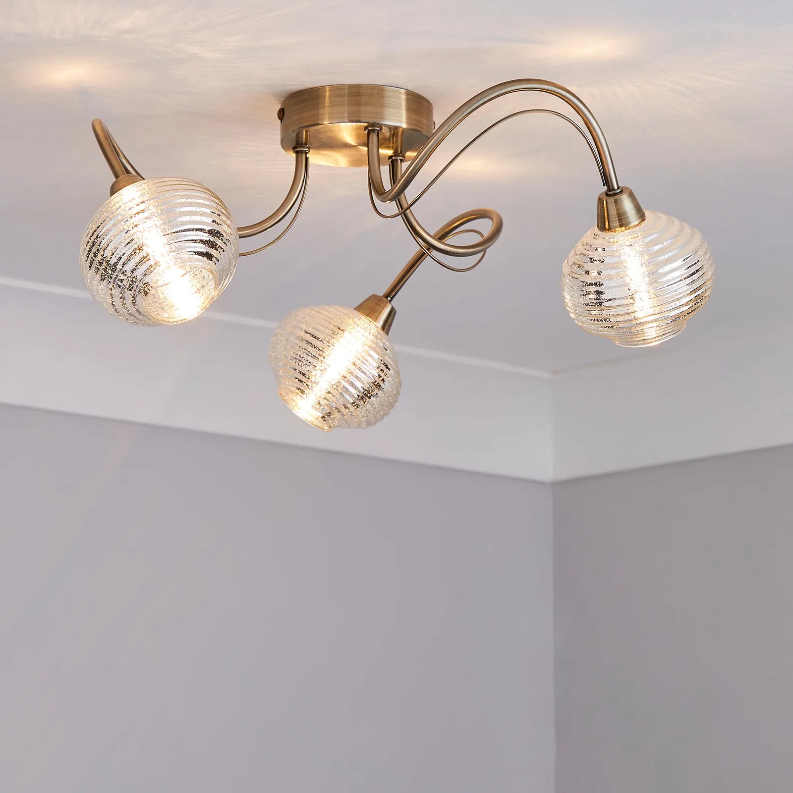 Temossi 3 Light Mercury Glass Semi-Flush Ceiling Fitting Champagne, Antique Brass