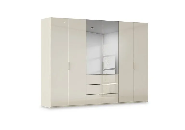 Haven 301cm 6 Door Combi Wardrobe with 4 Glass Doors and 2 Mirror Doors