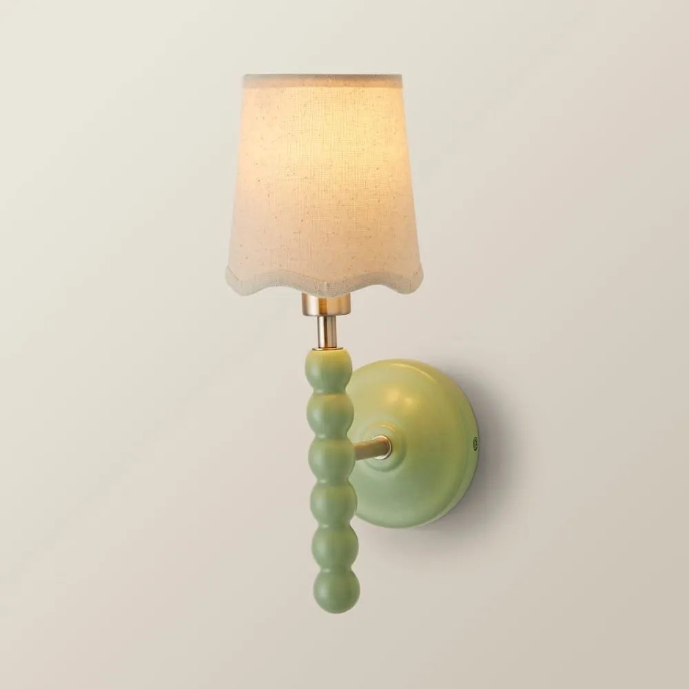 ValueLights Bobbins Pair Pastel Wall Lights & Natural Lamp Shades & Bulbs in Pale Green 6