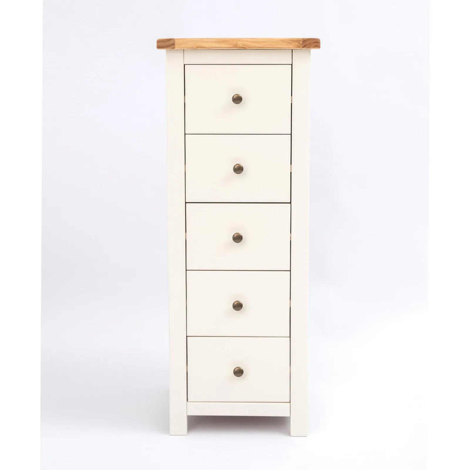 Cabinet Bits Maggiori 5 Drawer Narrow Chest of Drawers Brass Knob in Off-White 2