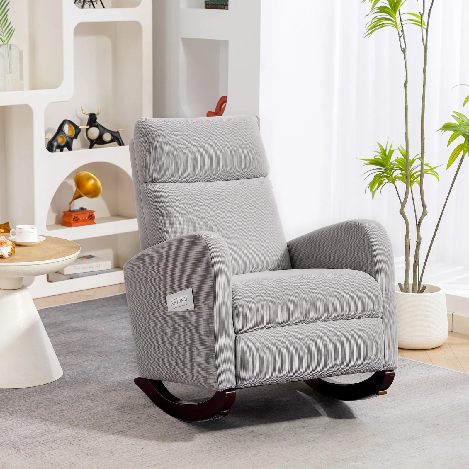HOMCOM Modern High Back Corduroy Leisure Rocking Chair for Nursery, Grey