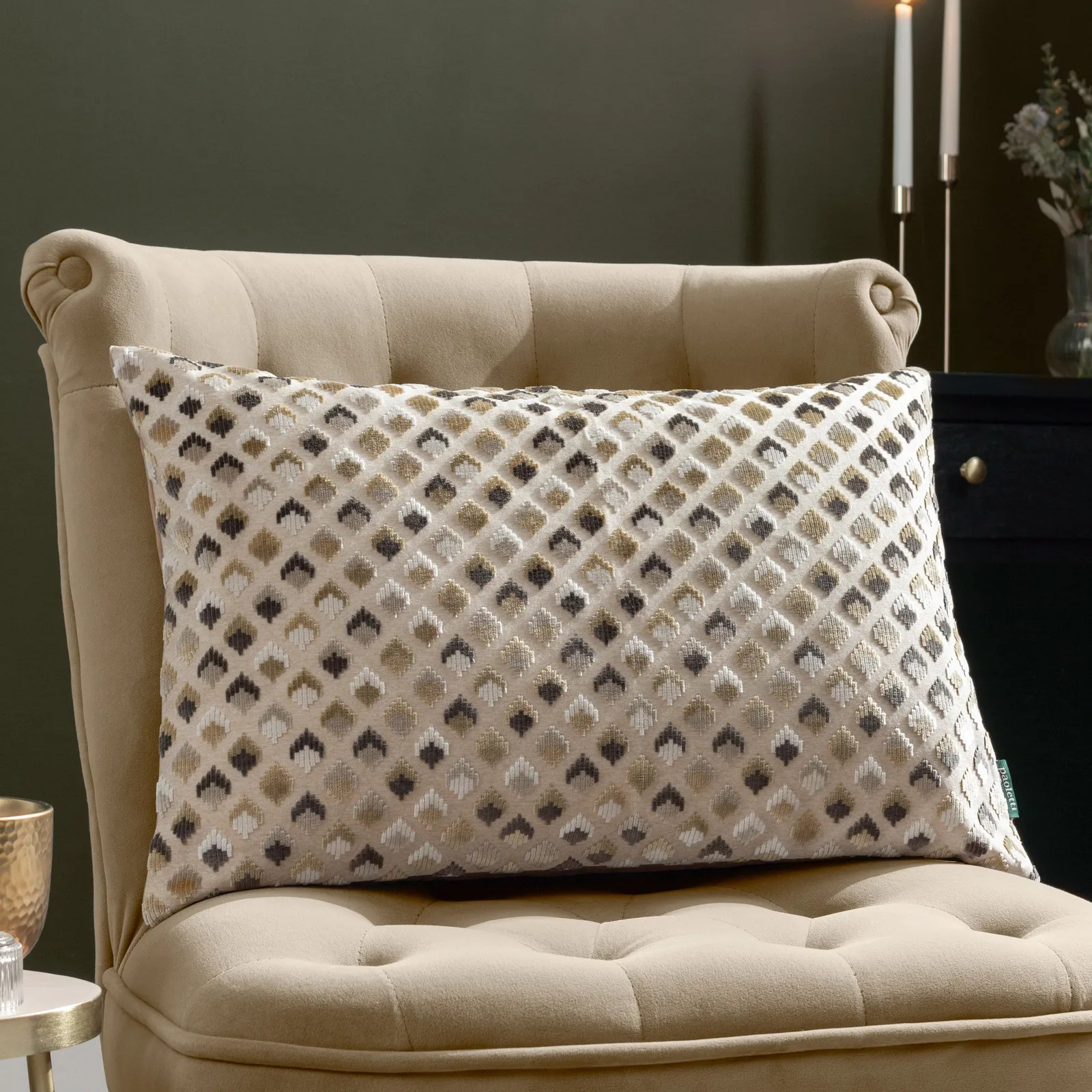 Paoletti Lexington Geometric Velvet Cushion in Taupe 1