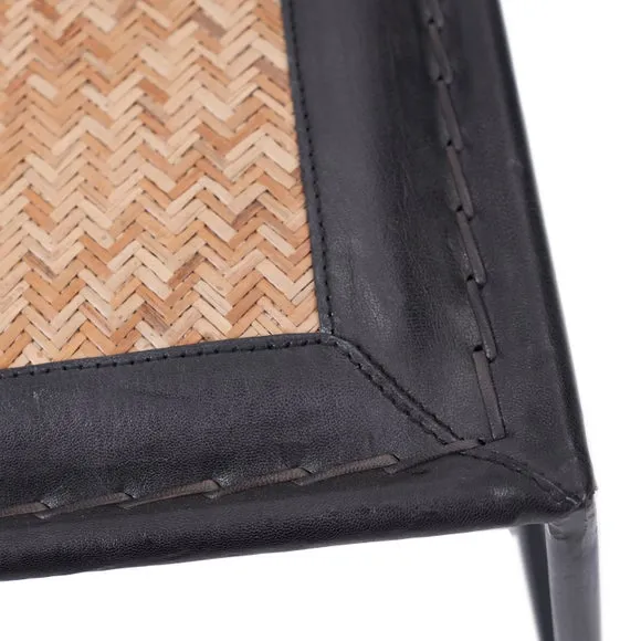 Ezio Leather and Rattan Stool 5