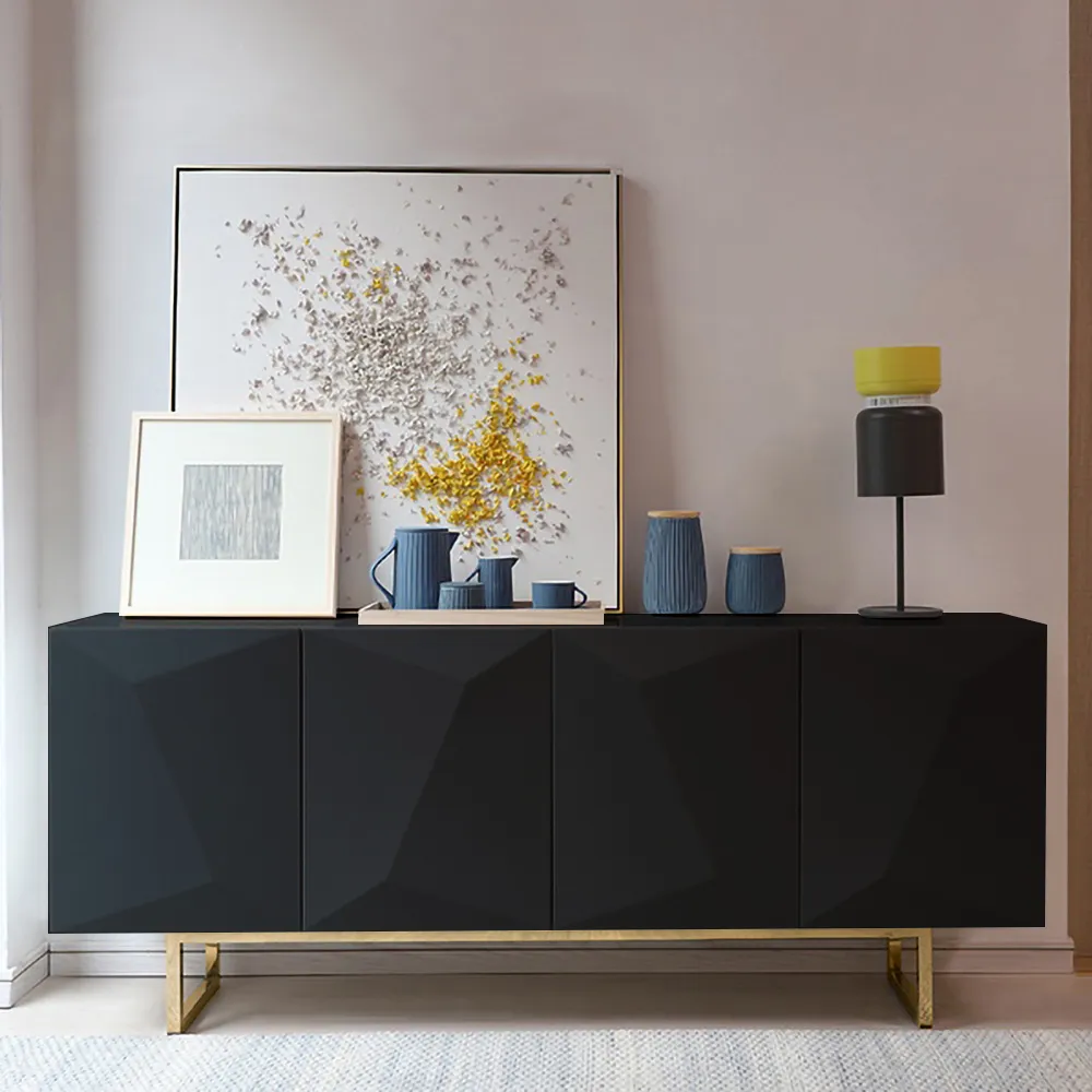 1800mm Modern Blcak&Yellow Sideboard Kitchen Cabinet with djustable Shelves