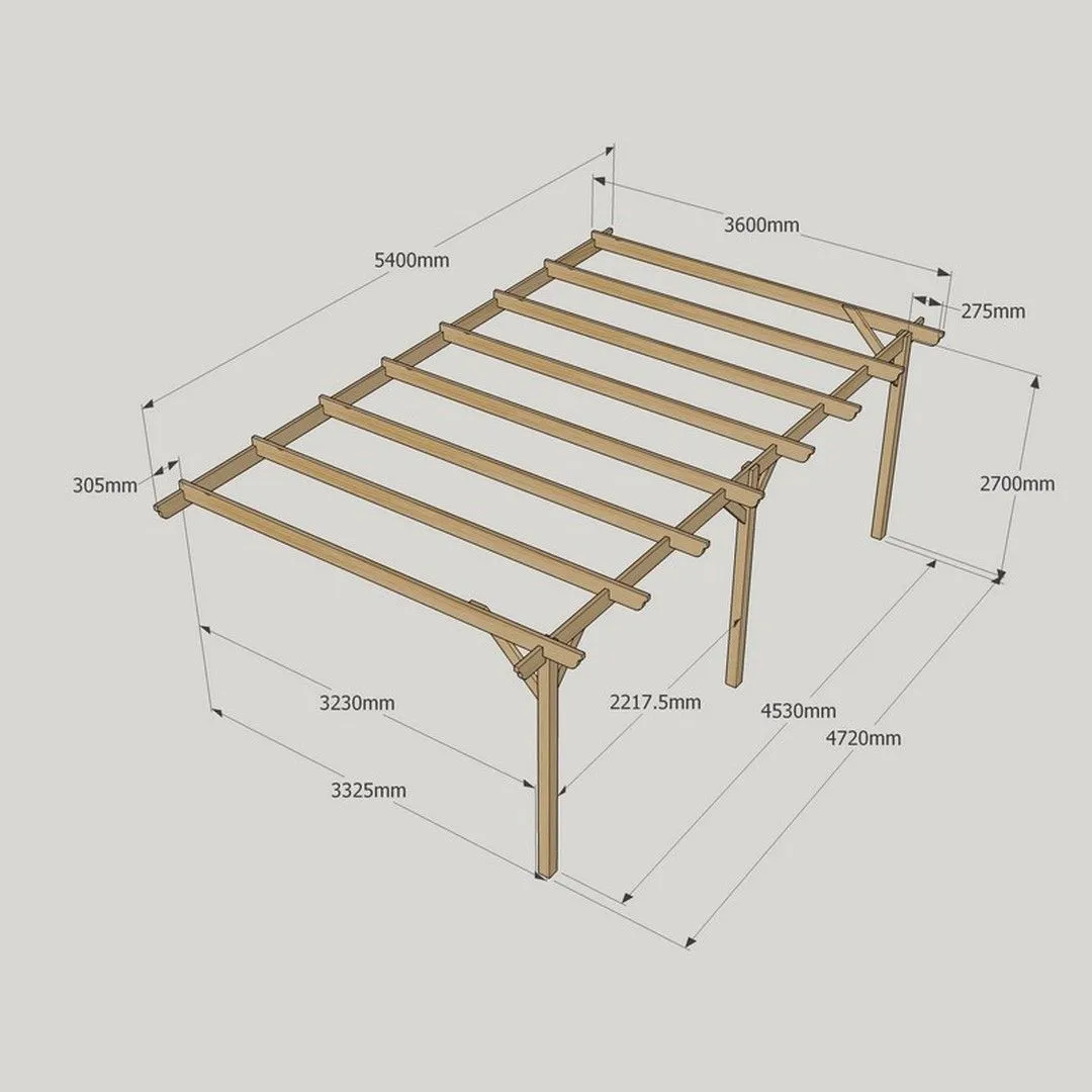 Rutland County Garden Furniture Ltd Wall Mounted Garden Pergola 3 Posts, Wood, L360 x W540 x H270cm, Brown 6