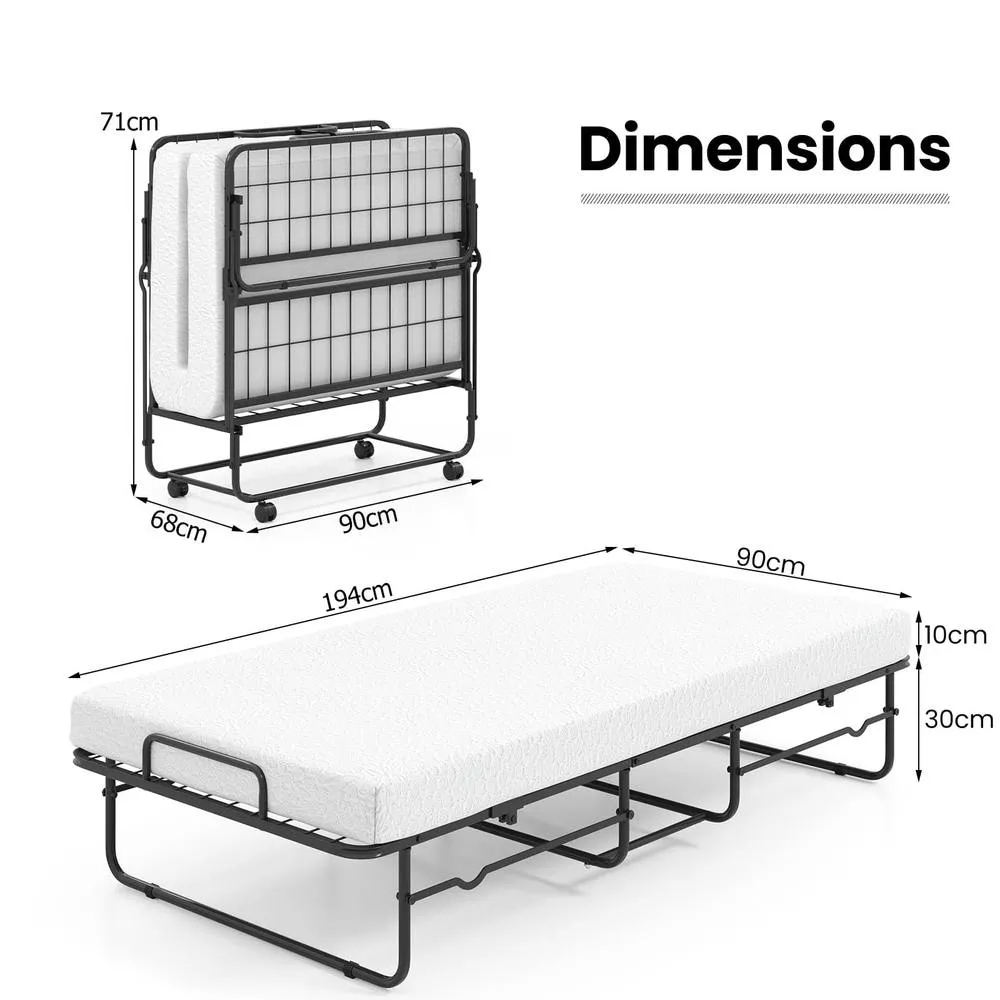 Costway 190 x 90 cm Folding Bed Single Size Guest Bed with Memory Foam in White 2