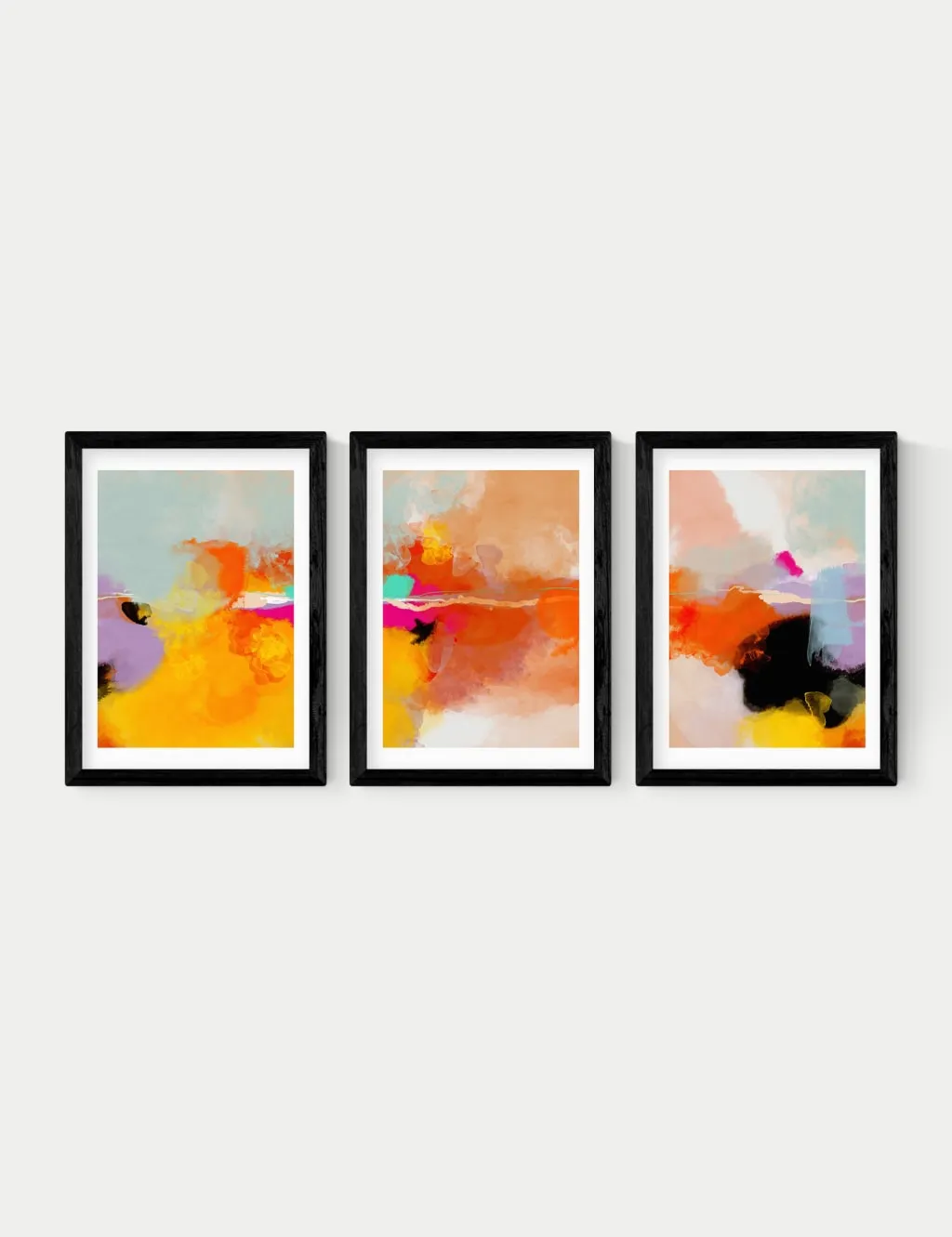East End Prints Fire Triptych Trio Set Framed Art Black