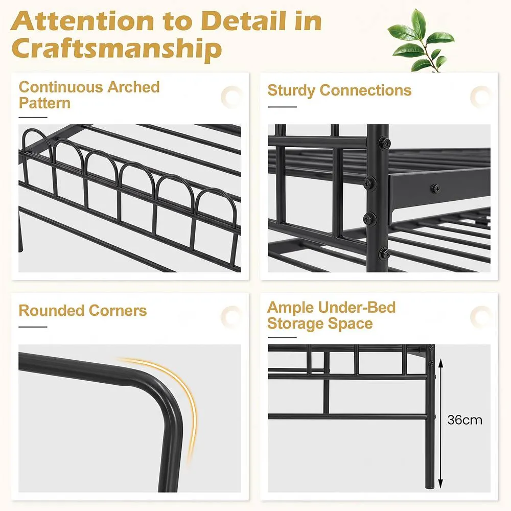 Costway Single Daybed with Trundle Metal Sofa Bed w/ Curved Backrest in Black 6