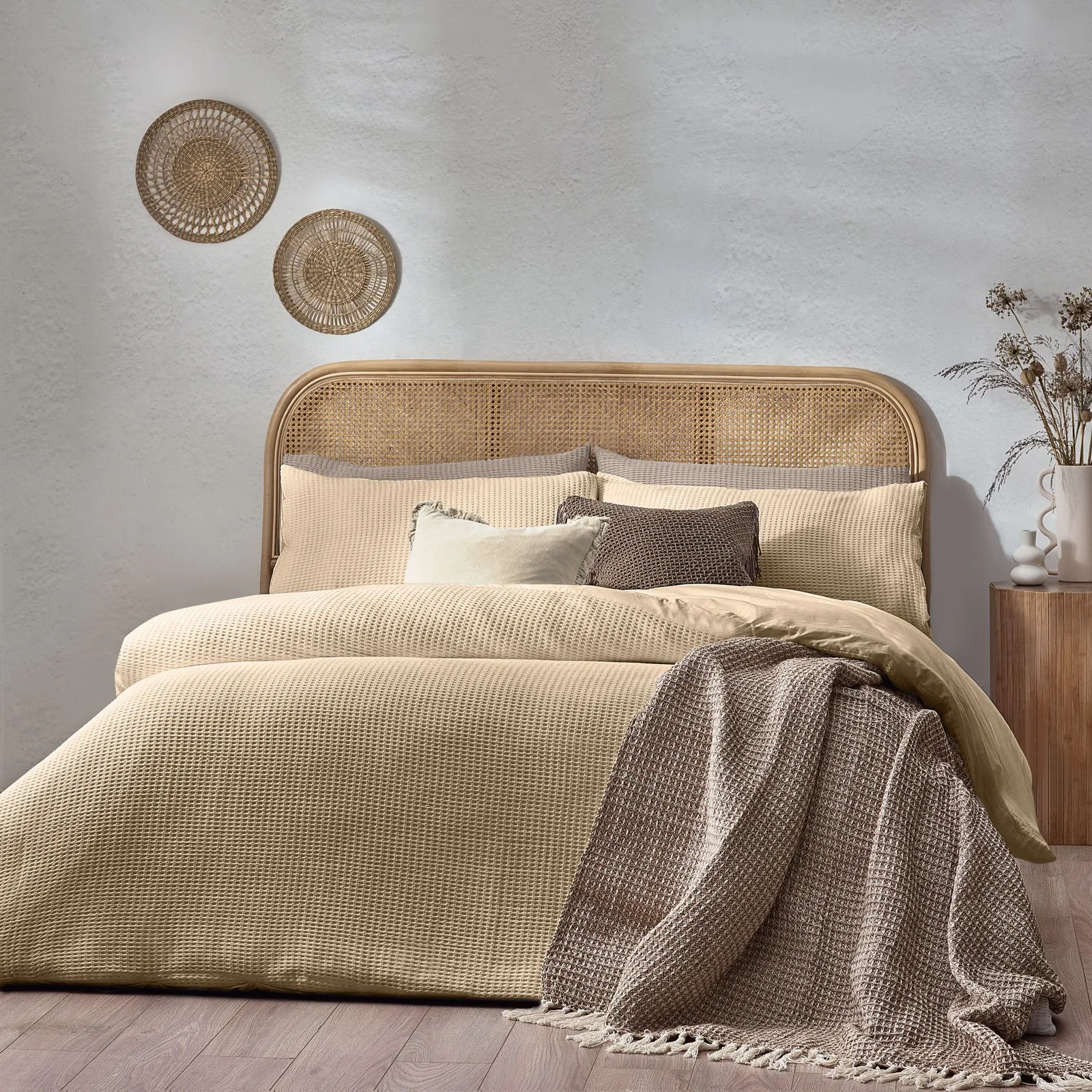 Yard Chunky Waffle 100% Cotton Duvet Cover Set in Light Tan 1