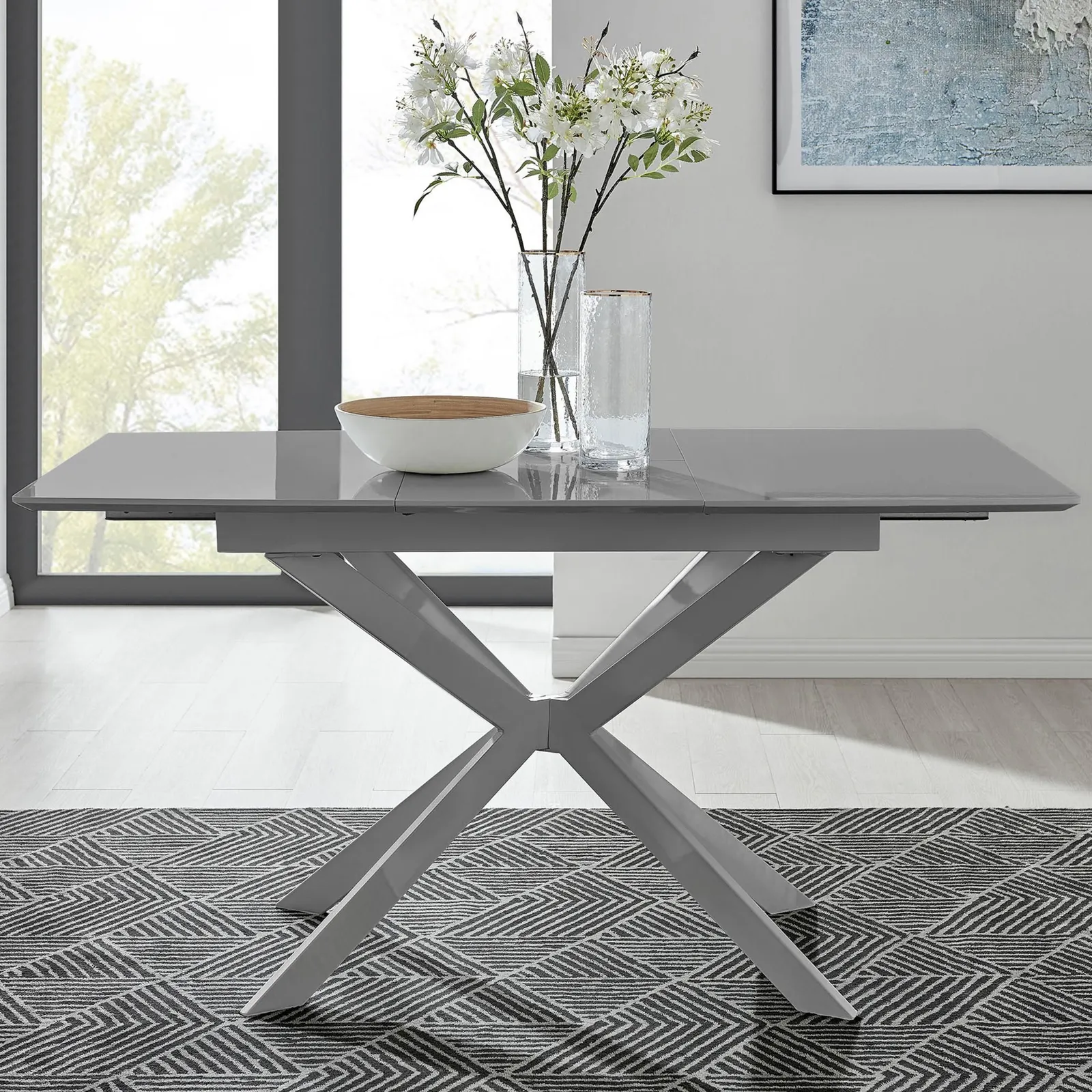FurnitureboxUK Lira 100cm Rectangular Extending High Gloss 4-6 Seat Dining Table in Grey