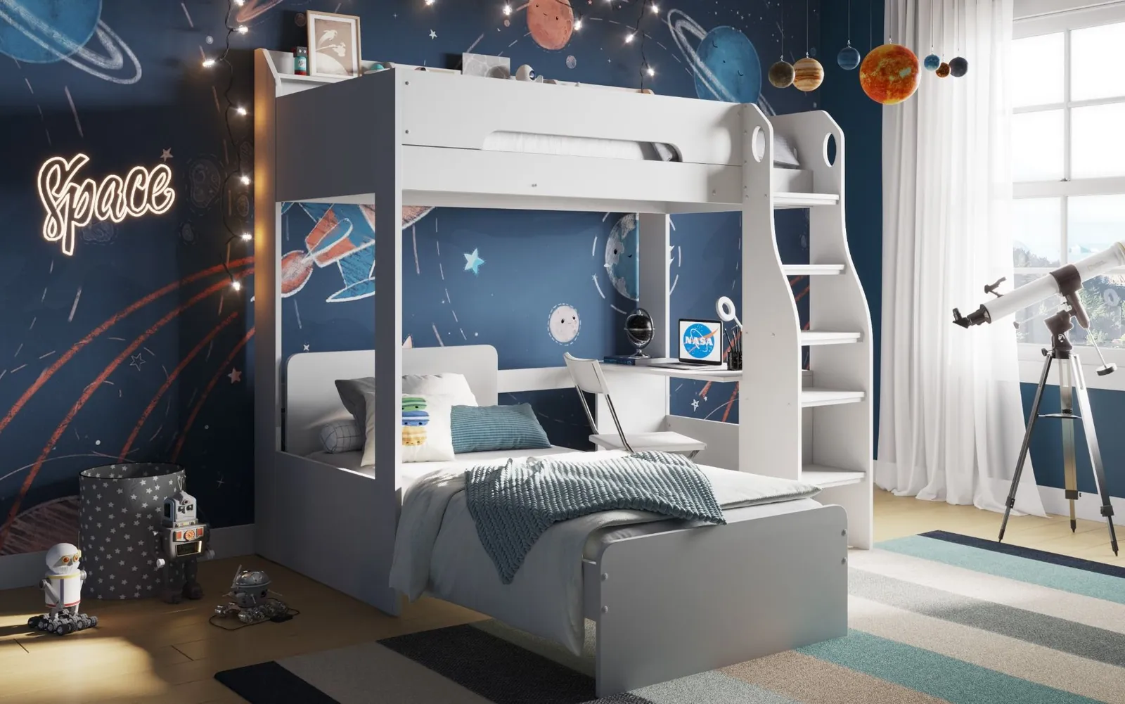 Flair Cosmic L Shaped Bunk Bed in White 2