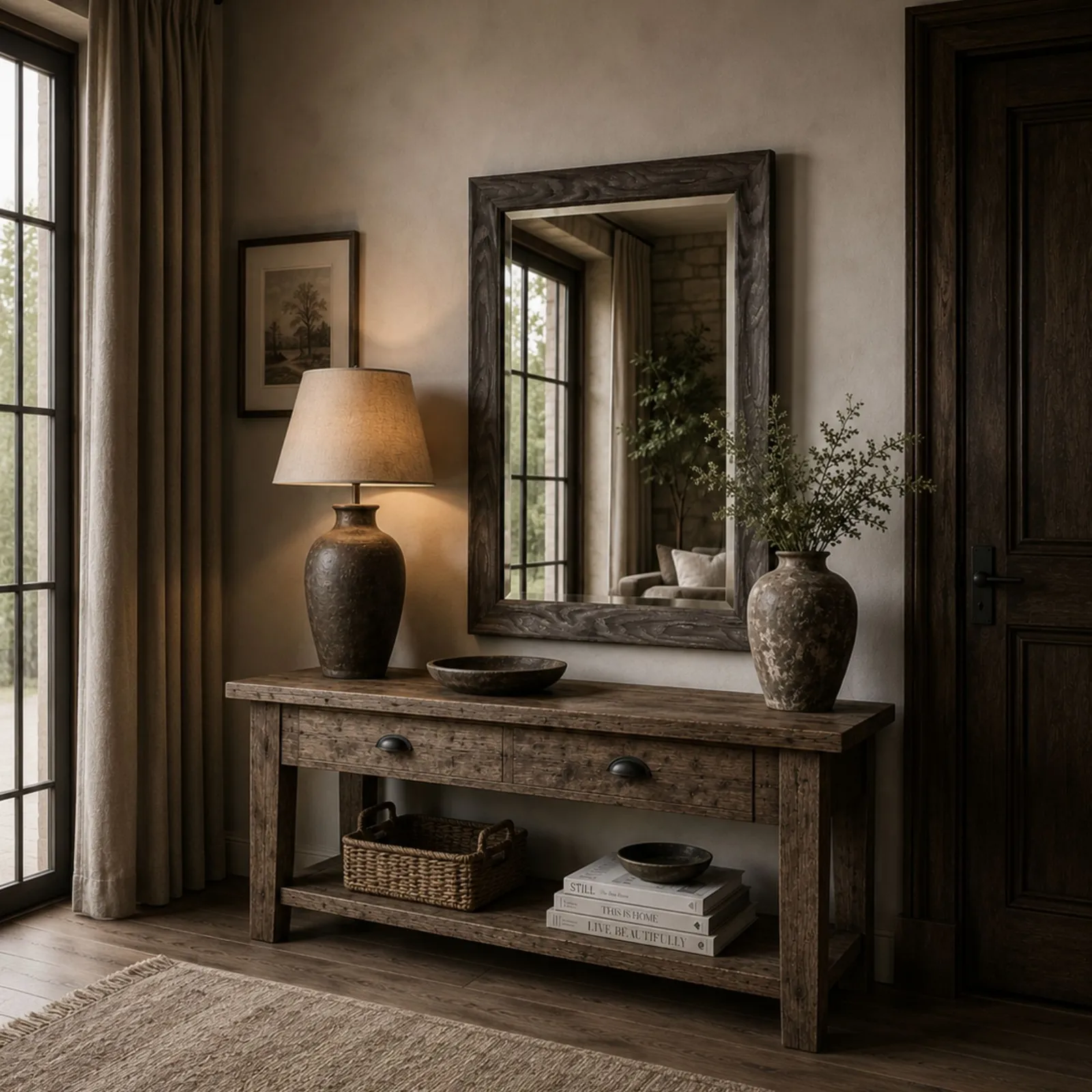 Yearn Mirrors Rustic Grey Wood Effect Scooped Framed Mirror 76x61cm in Pale Green 5