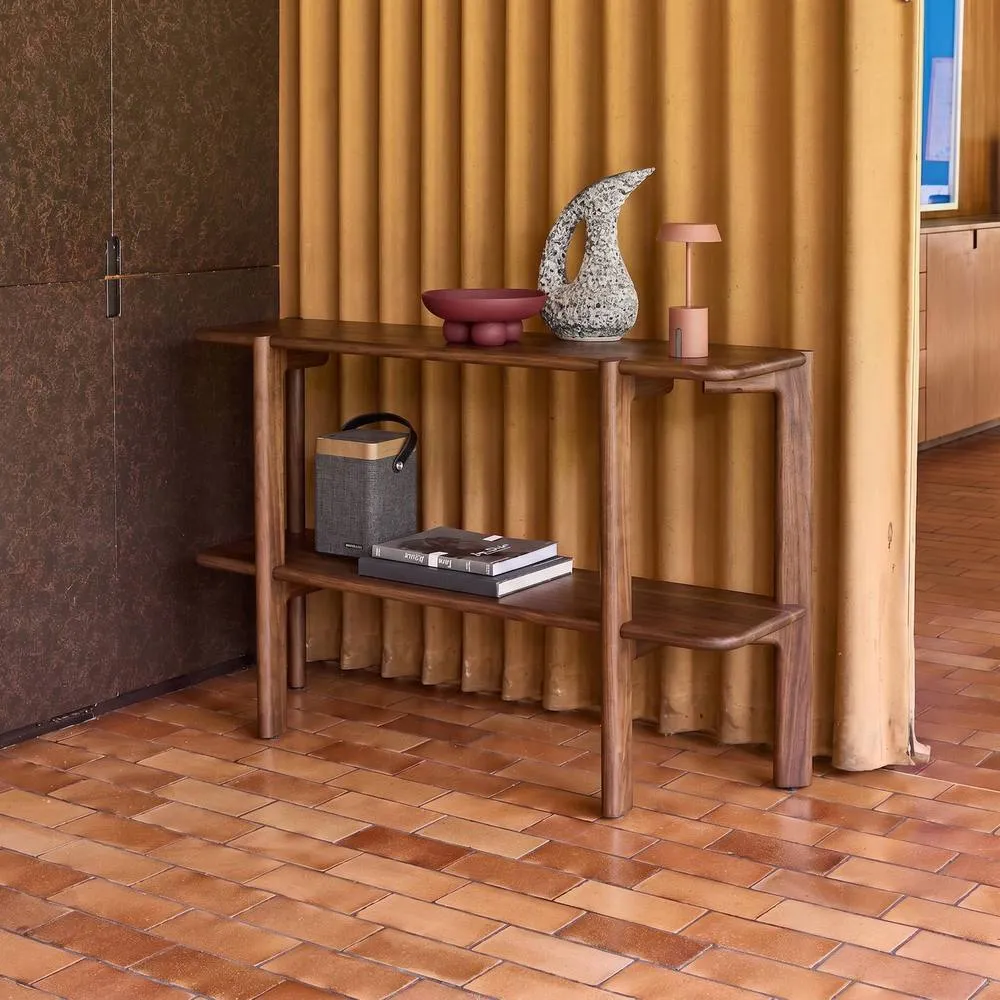 sweeek Exotic acacia wood console with 1 shelf in Dark Brown 4