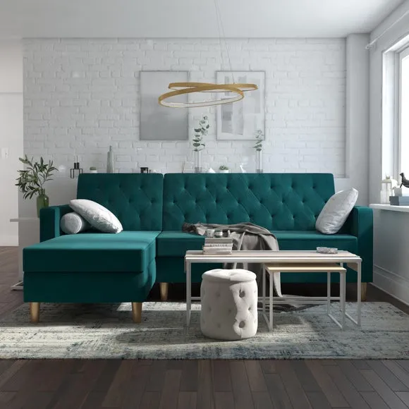 Cosmo Living Liberty Velvet Corner Chaise Double Sofa Bed 4