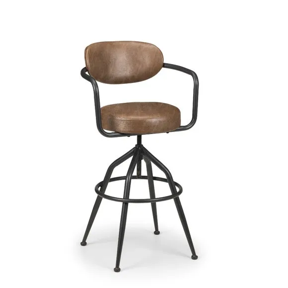 Barbican Adjustable Height Bar Stool, Brown Faux Leather 2