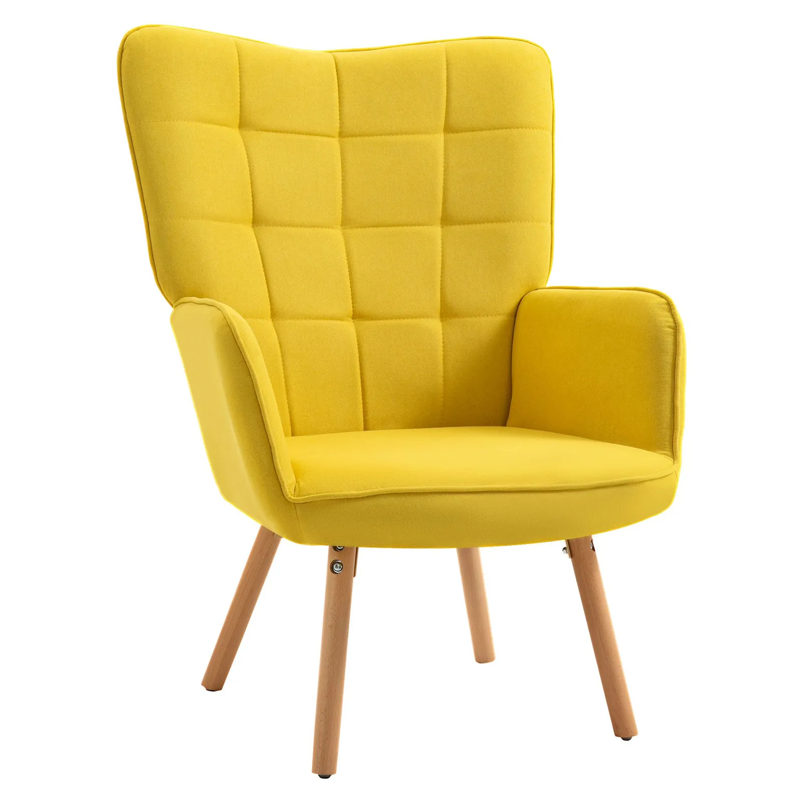HOMCOM Modern Accent Chair Velvet-Touch Tufted Wingback Armchair Wood Legs in Yellow 2