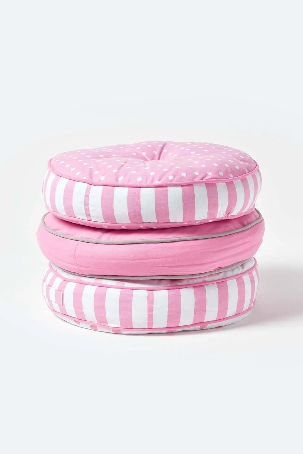 Homescapes Polka Dots & Stripes Round Floor Cushion in Pink 6