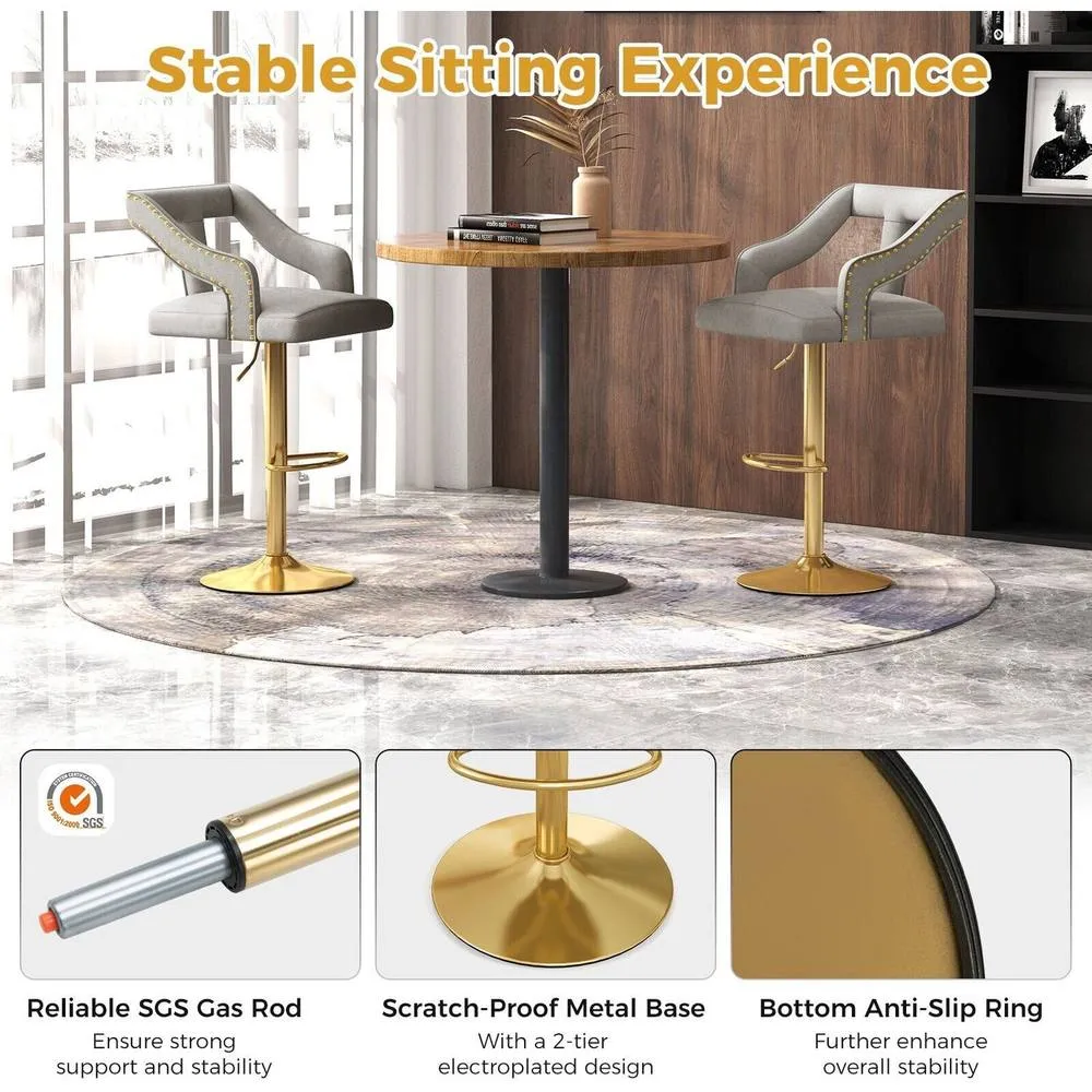 Costway 2Pcs Bar Chairs Adjustable Swivel Bar Stool Dutch Velvet Dining Chair in Grey 6