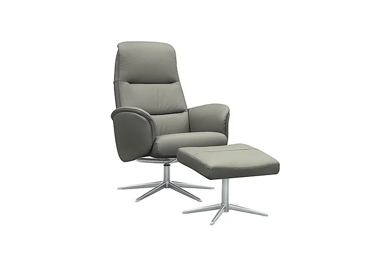 Falum Leather Swivel Recliner Chair and Footstool with Chrome Base