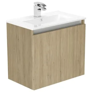 Newland Natural Oak Slimline Basin Suspended Double Door Unit - 600mm