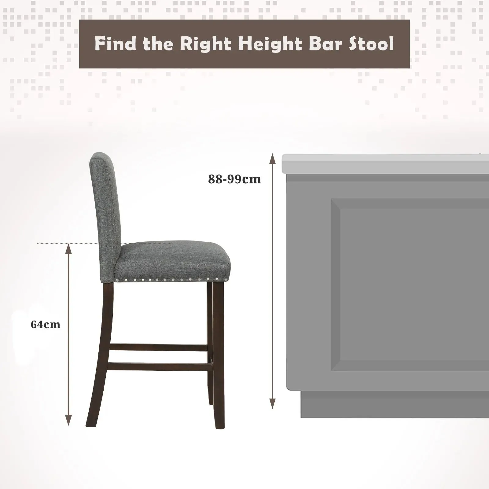 Costway Set of 2 Bar Stools Upholstered Bar Chairs Pub Stool Chair Kitchen Dining Chair in Grey 6