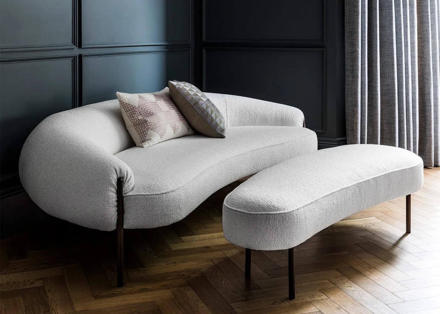 Heal's Isola 3 Seater Sofa Loop Boucle Sky Bronze Feet 2