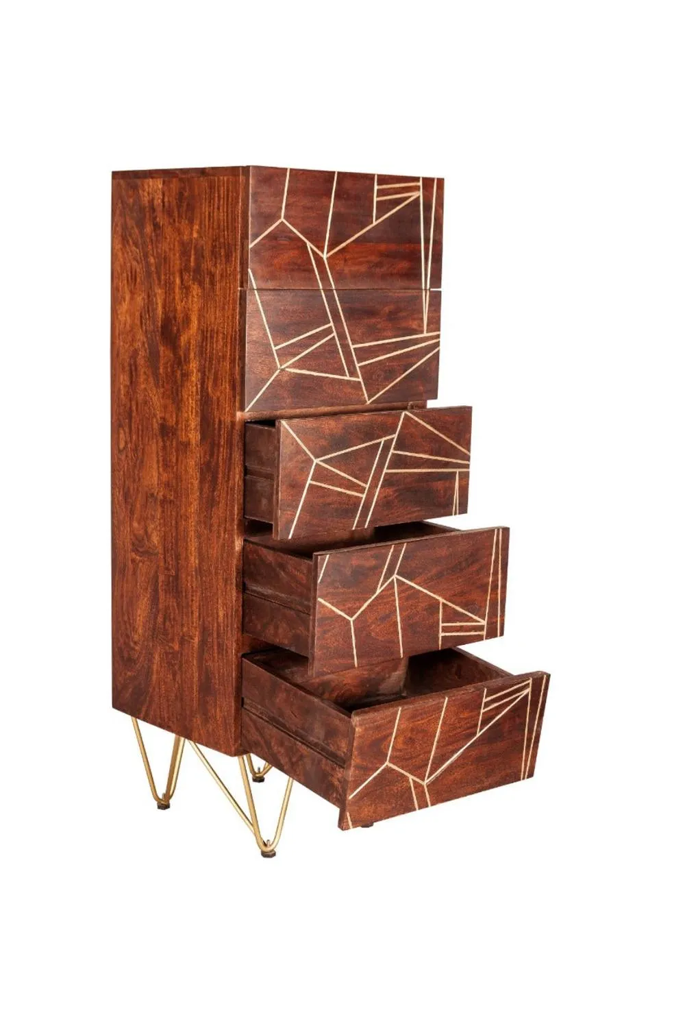 IH Design Behka Dark Mango Wooden Tall Chest of Drawers - Storage Side Cabinet in Brown 3