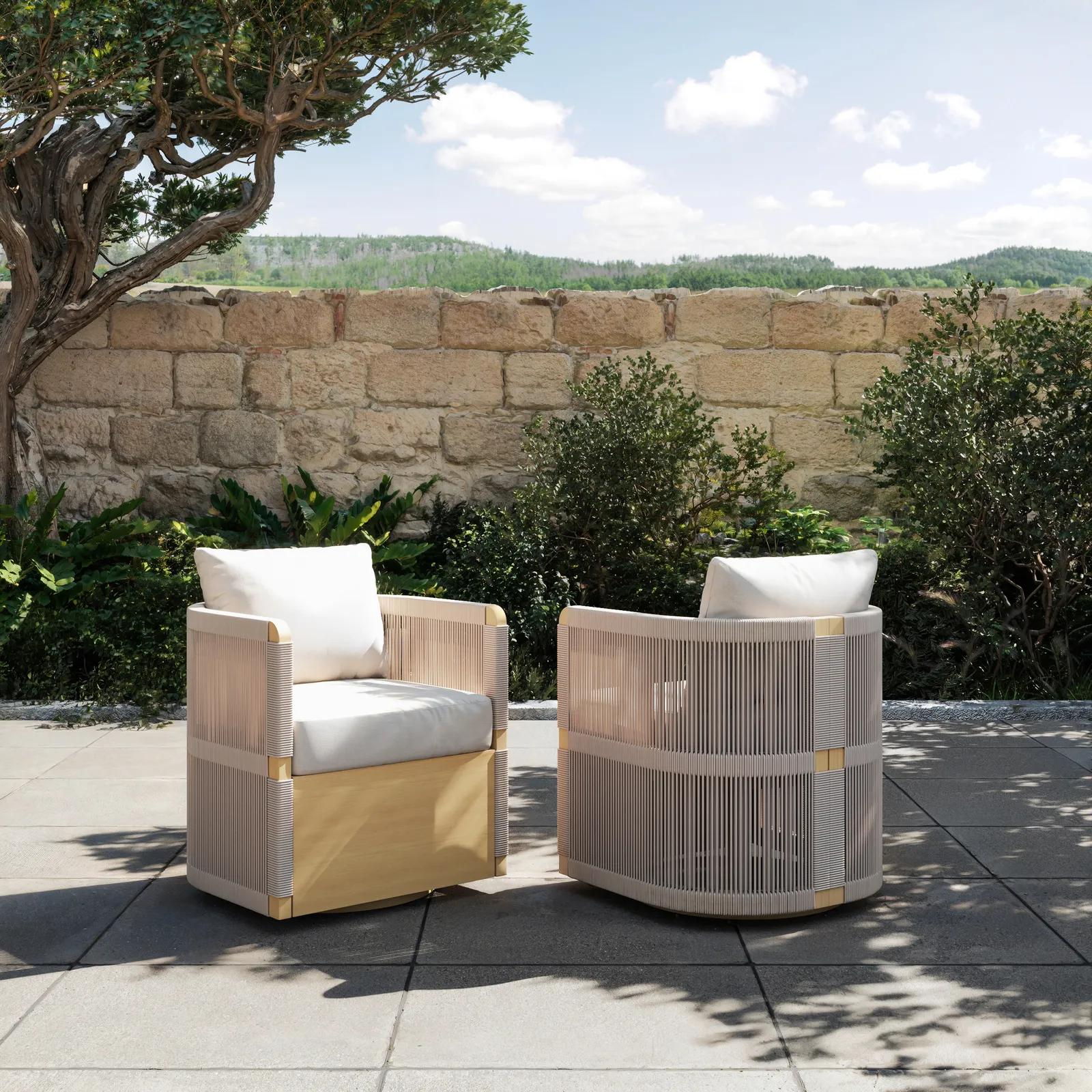 Costra Outdoor Aluminium & Rope Weave Swivel Dining Chairs, Set of 2