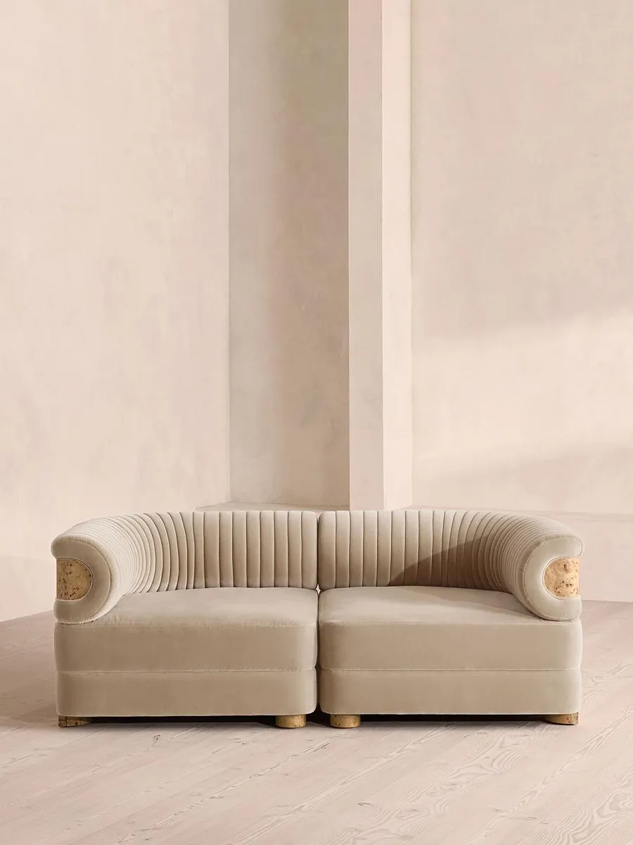 Caleb Modular Sofa, Three Seater, Velvet, Oyster, Blonde Burl