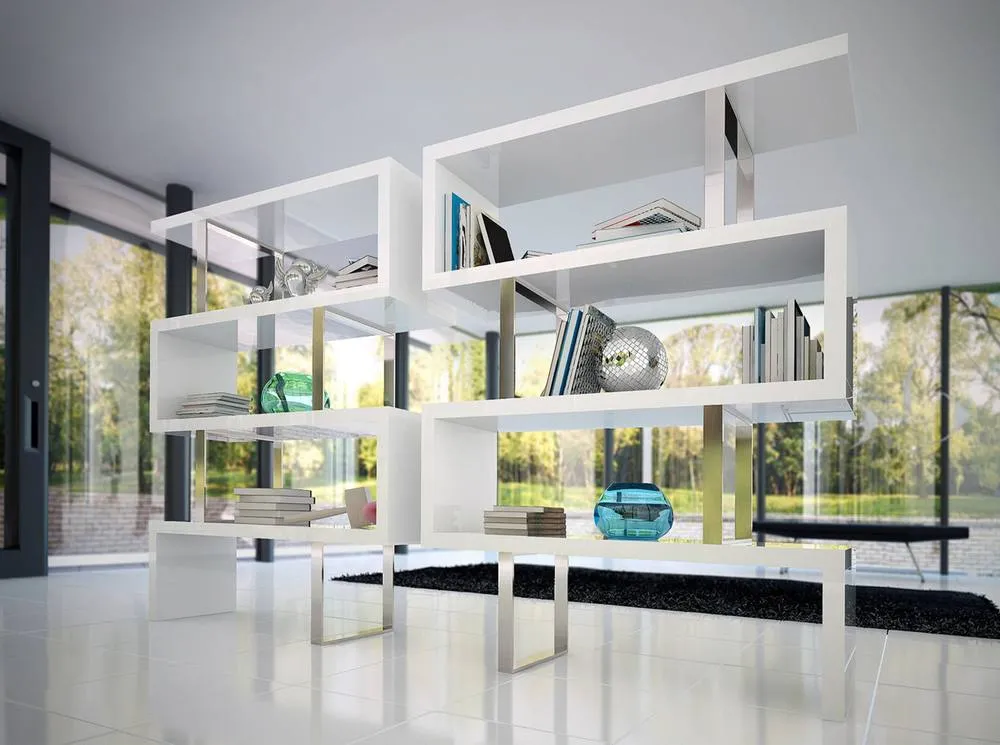 Angel Cerda White Gloss MDF & Chrome Steel Shelving Unit 6