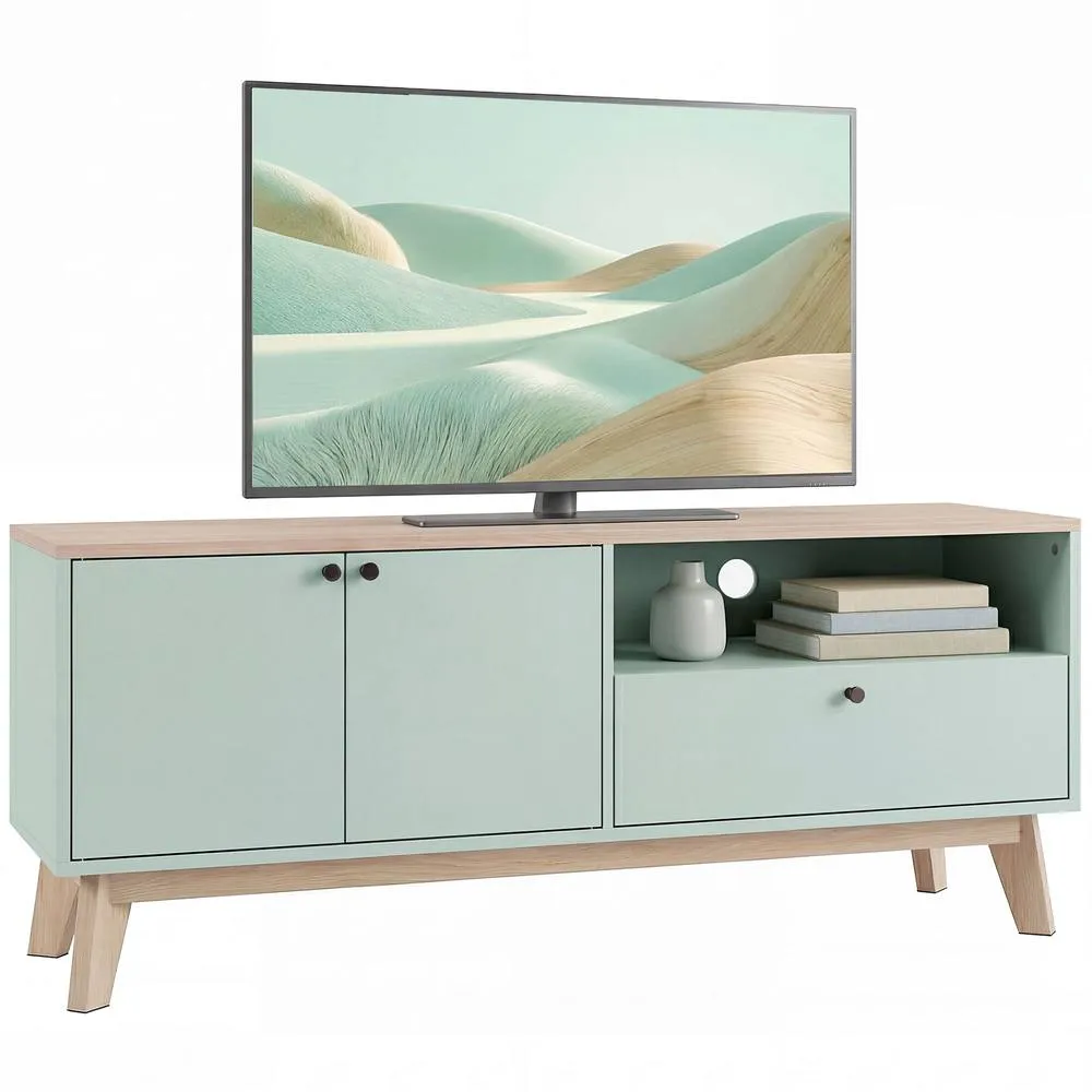 HOMCOM Entertainment Center with Adjustable Shelf for TVs up to 36 Inch in Light Green 2