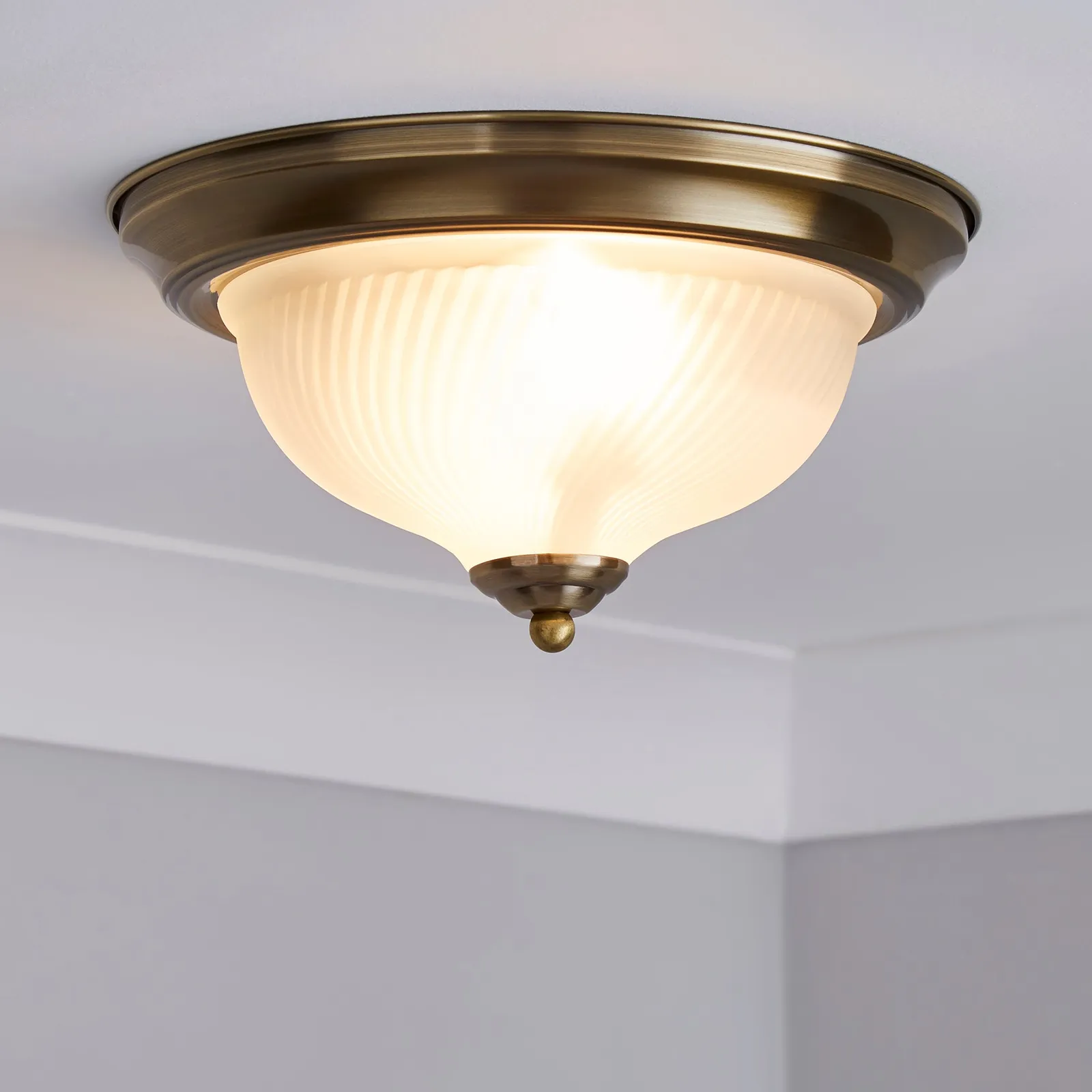 Antique Brass Frosted Flush Light Fitting Bronze