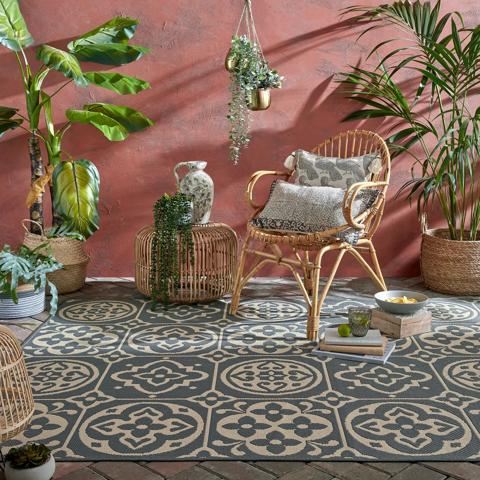 Tile Indoor Outdoor Rug Light Grey