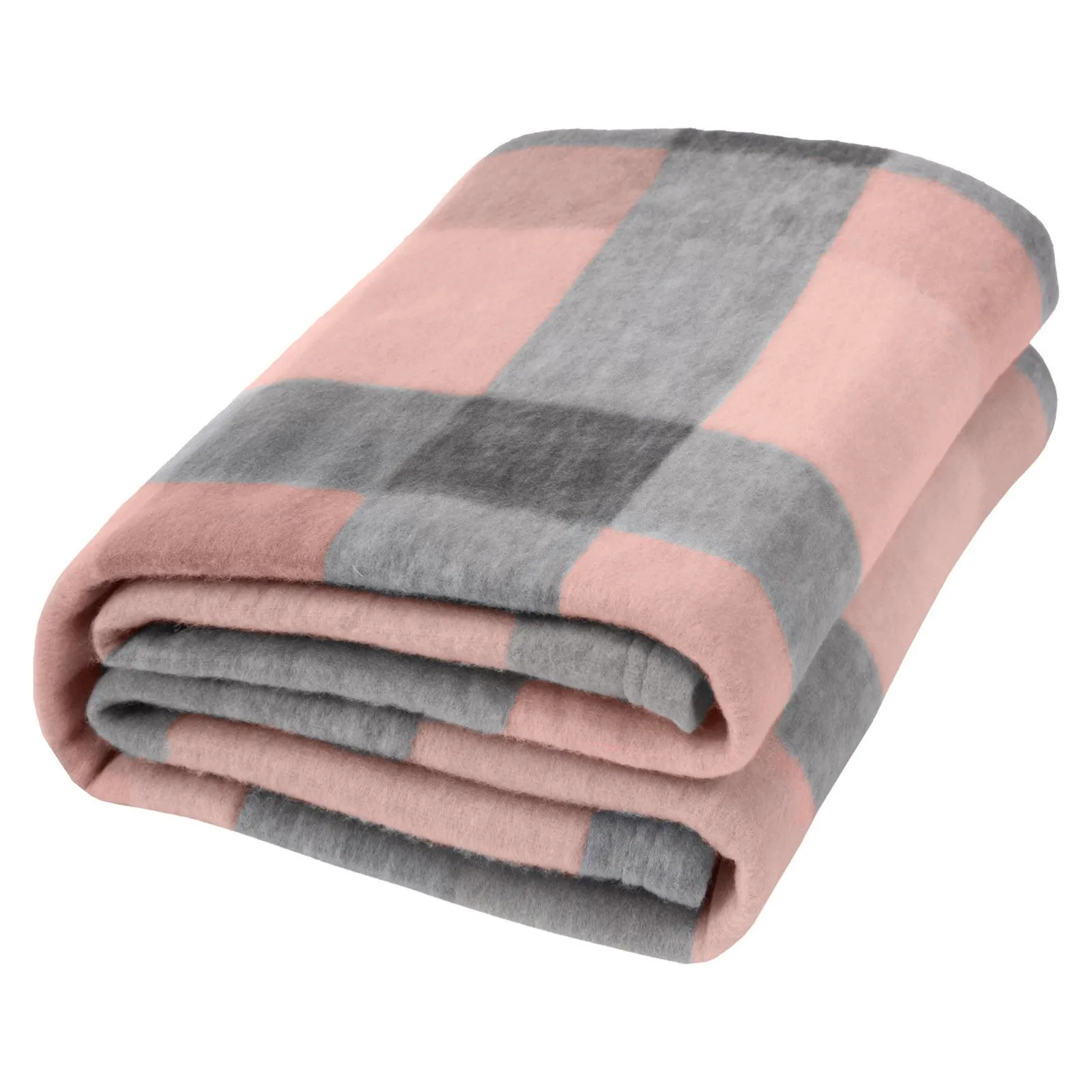 OHS Tartan Check Fleece Throw Winter Warm Soft Blanket in Baby Pink