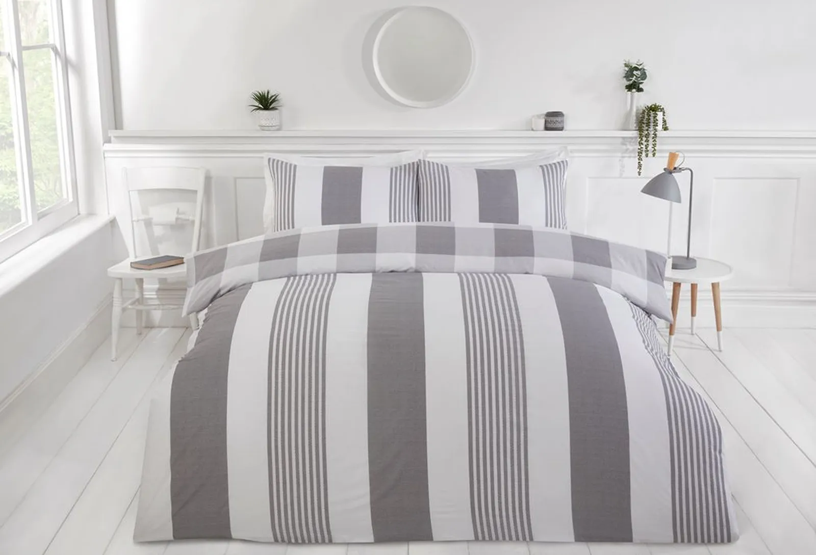 Rapport Home PH Chambray Stripe Duvet Cover Set with Pillowcase in Grey