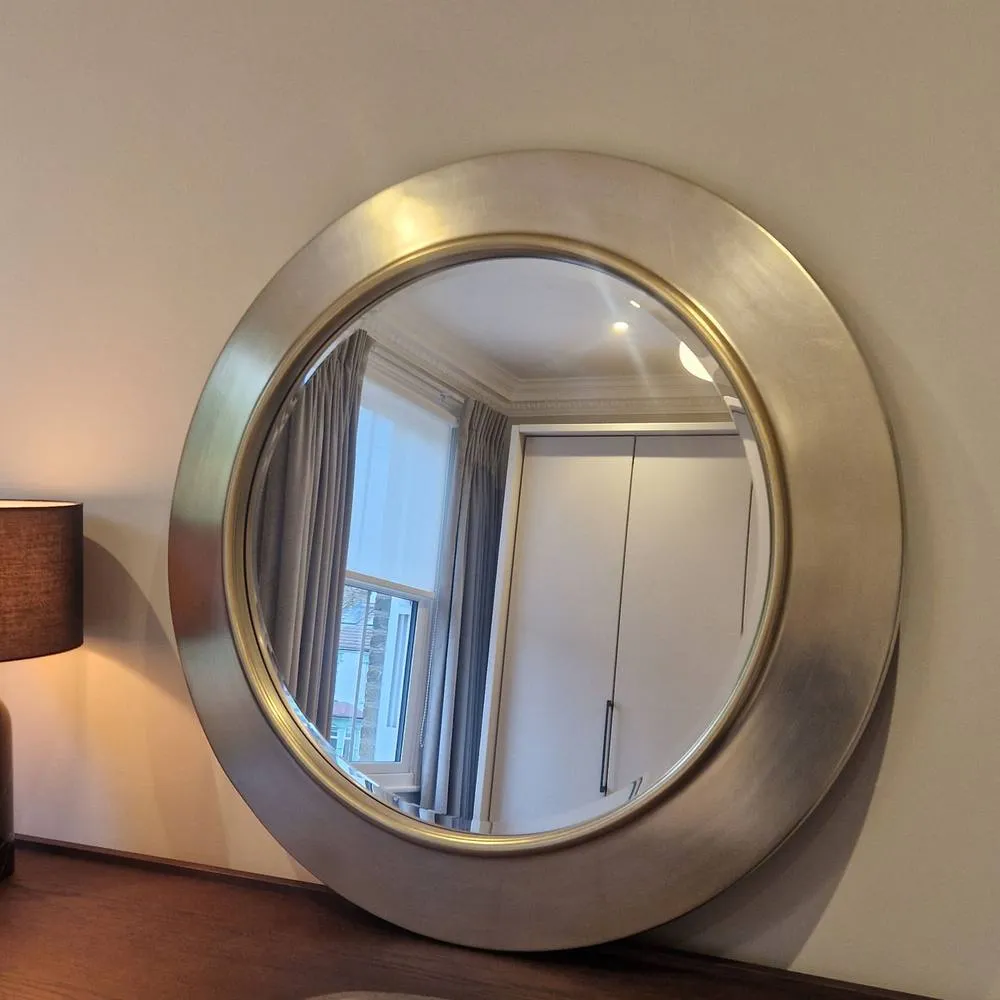 Yearn Mirrors Ava Metallic Silver Round Bevelled Mirror Gold Trim 3