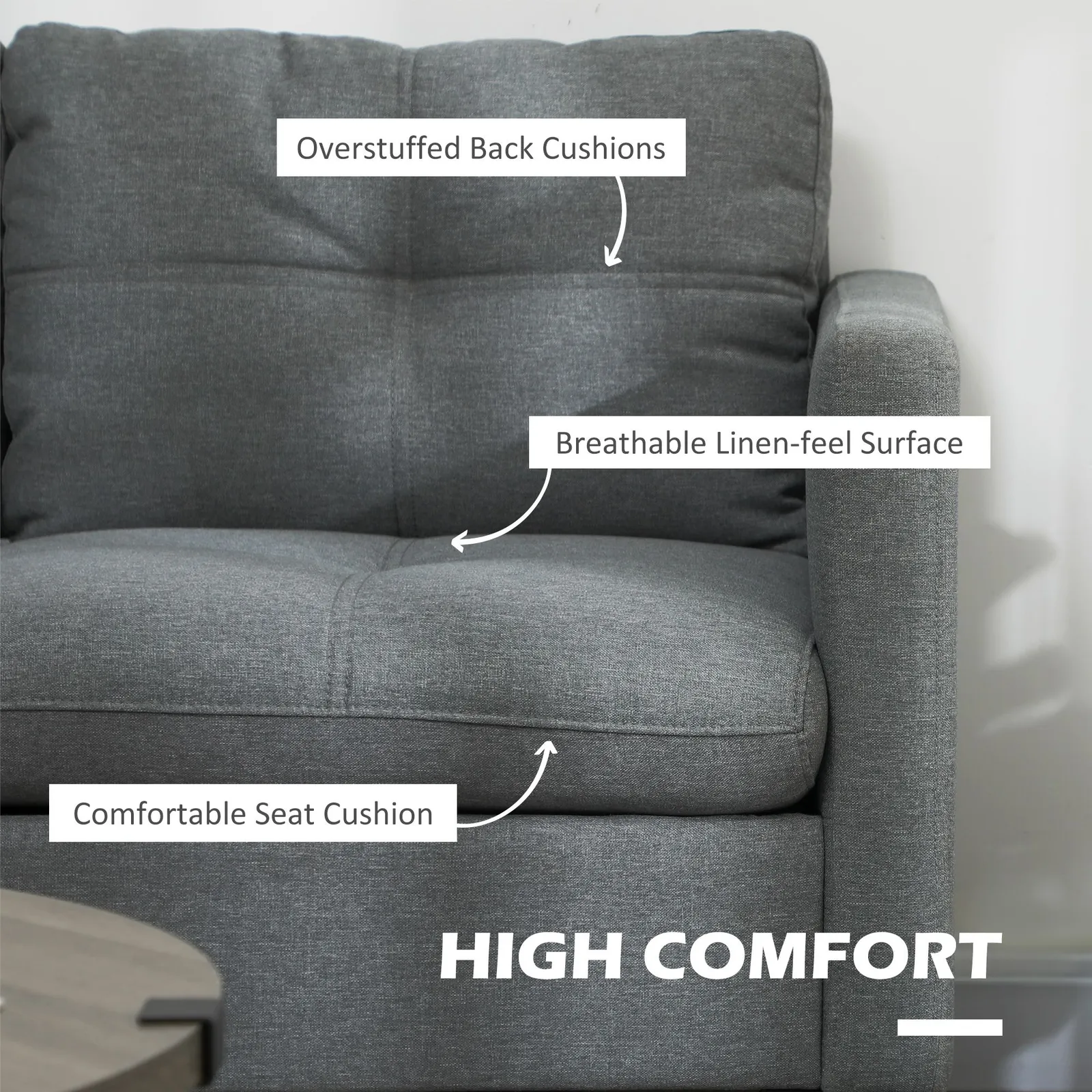 HOMCOM 133cm 2 Seater Sofa for Living Room Loveseat Sofa with Steel Legs in Dark Grey 5