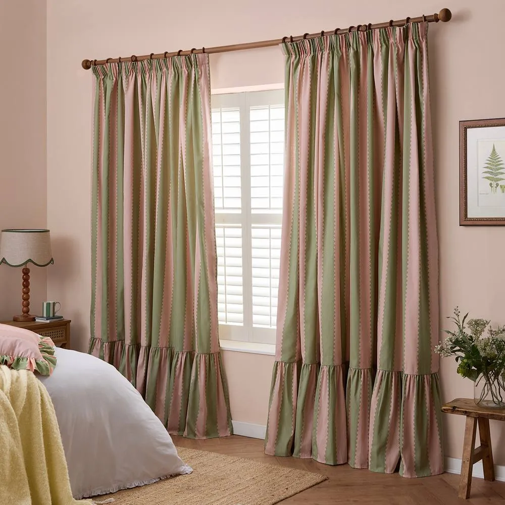 Wylder Birdie Stripe Fully Lined Ruffle Pencil Pleat Curtain Pair 2
