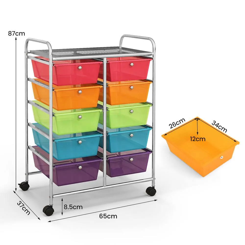 Costway 10 Drawers Storage Trolley Mobile Rolling Utility Cart Home Office Organizer 2