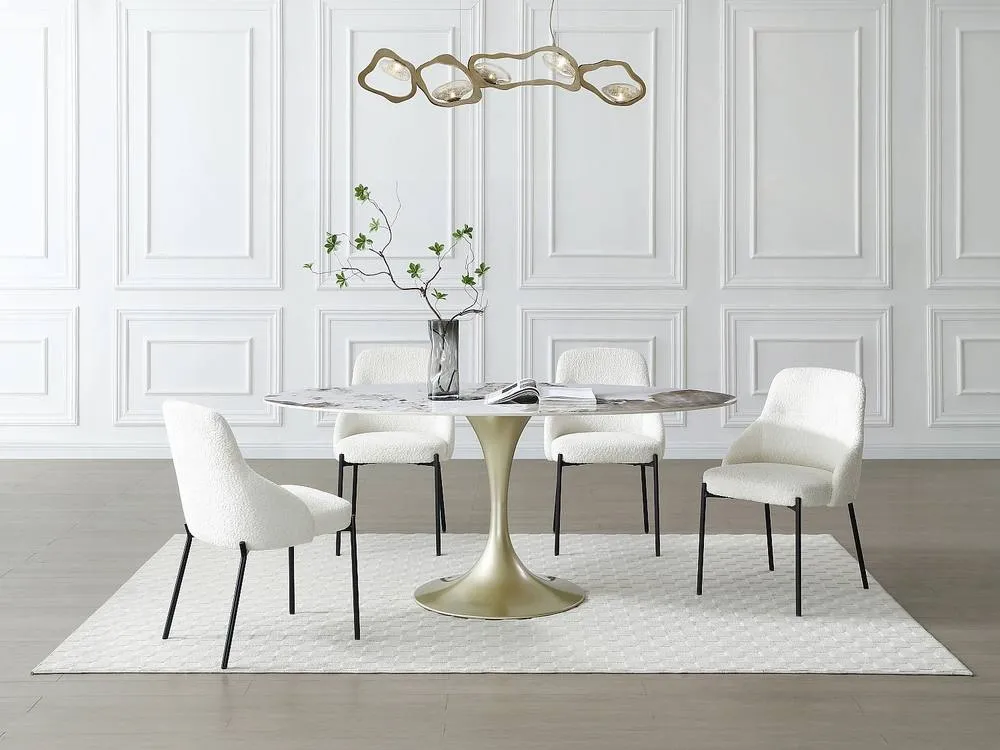 Vente-unique 8 - Seater Dining Table In Ceramic & Golden Metal - White & Grey in Metallic Gold