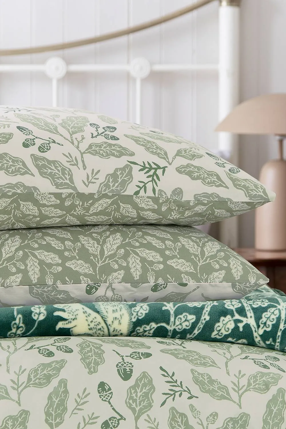 Helena Springfield 'Acorns' Cotton Duvet Cover Set in Light Green 4