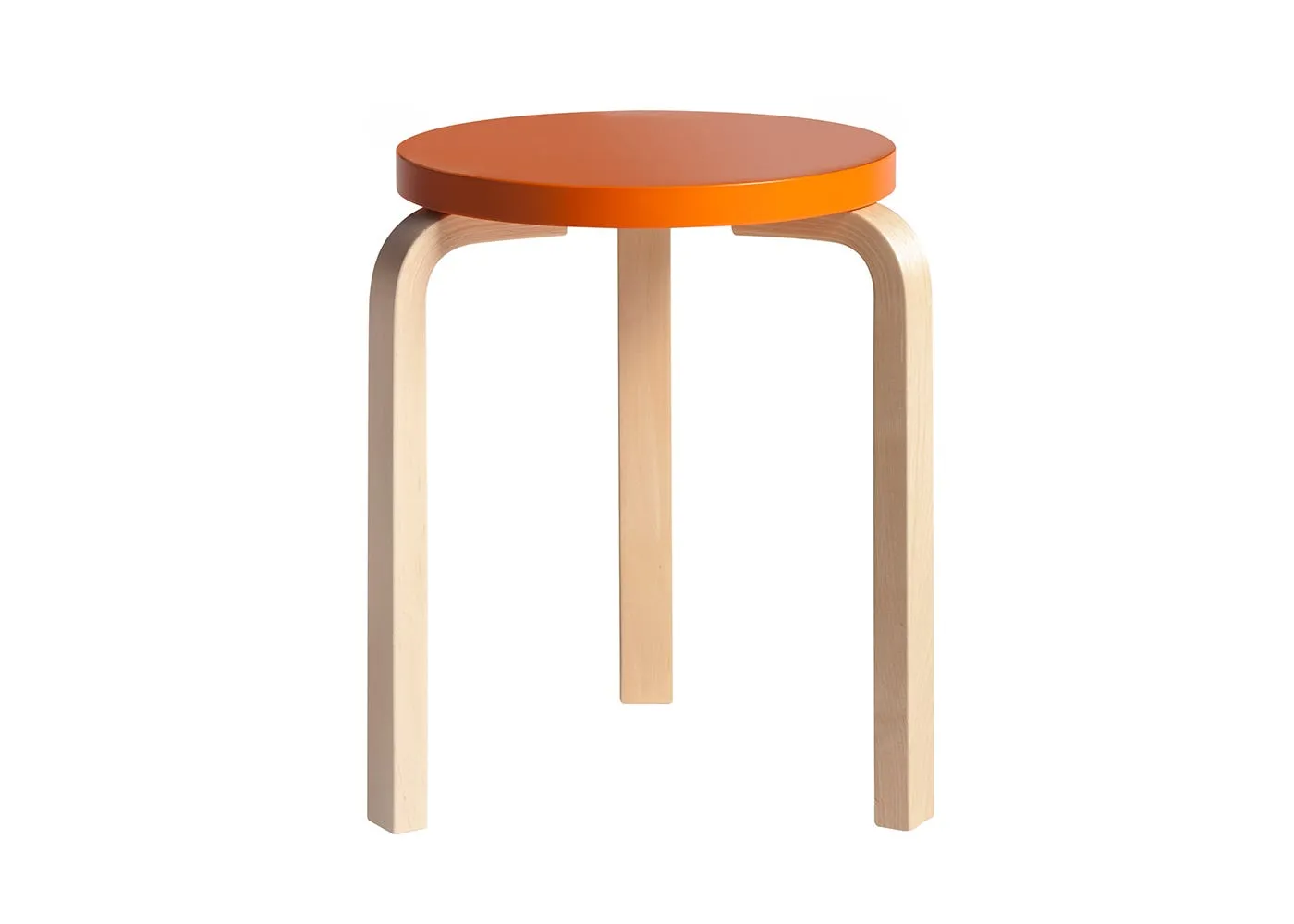 Artek Stool 60 Natural Lacquered Birch Orange Lacquered